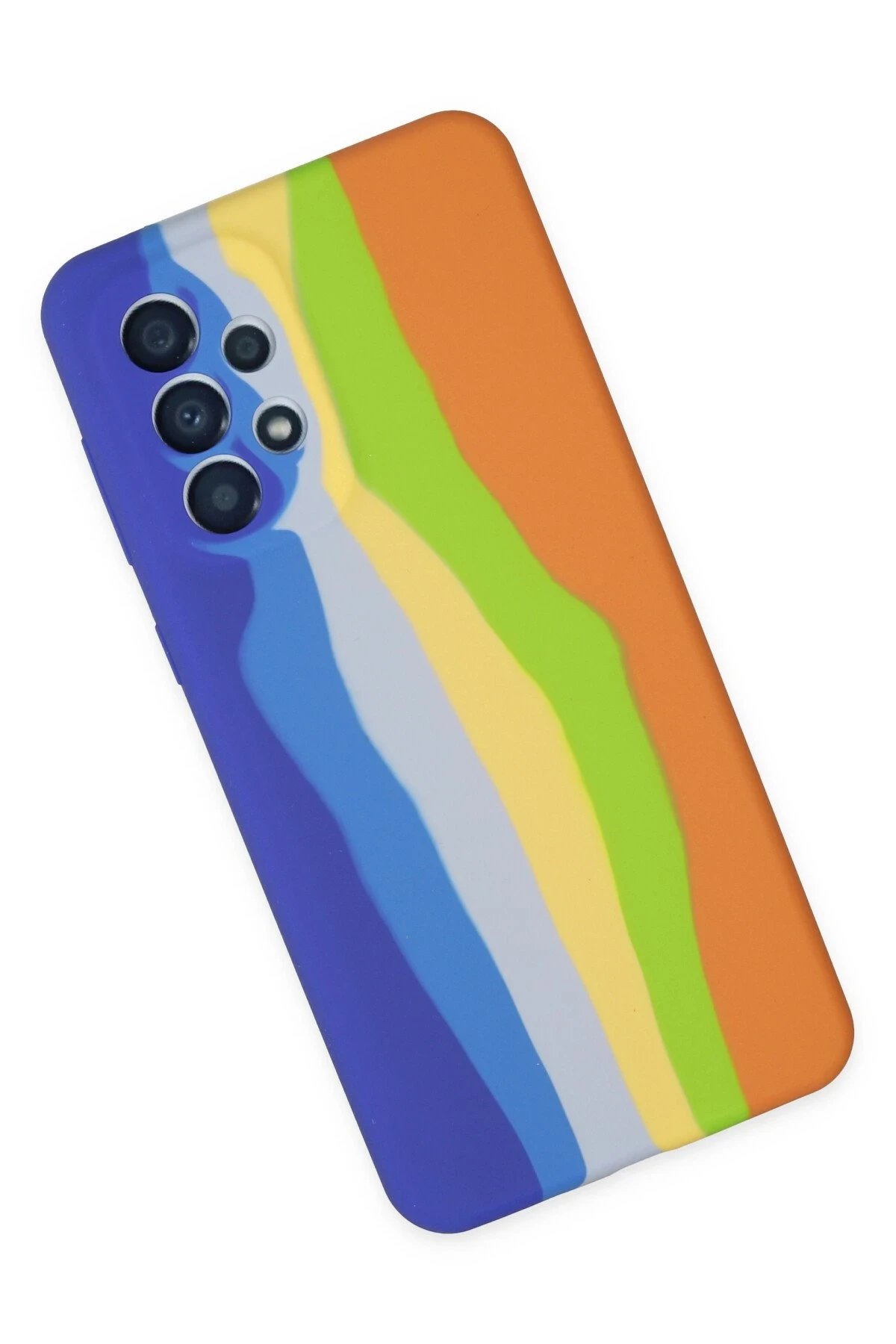 Newface Samsung Galaxy A53 5G Kılıf Ebruli Lansman Silikon - Mavi-Turuncu