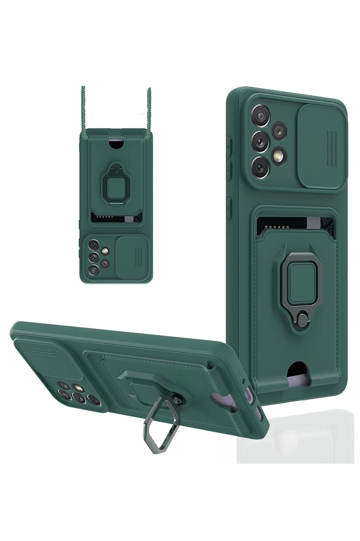 Newface Samsung Galaxy A33 5G Kılıf Zuma Kartvizitli Yüzüklü Silikon - Yeşil