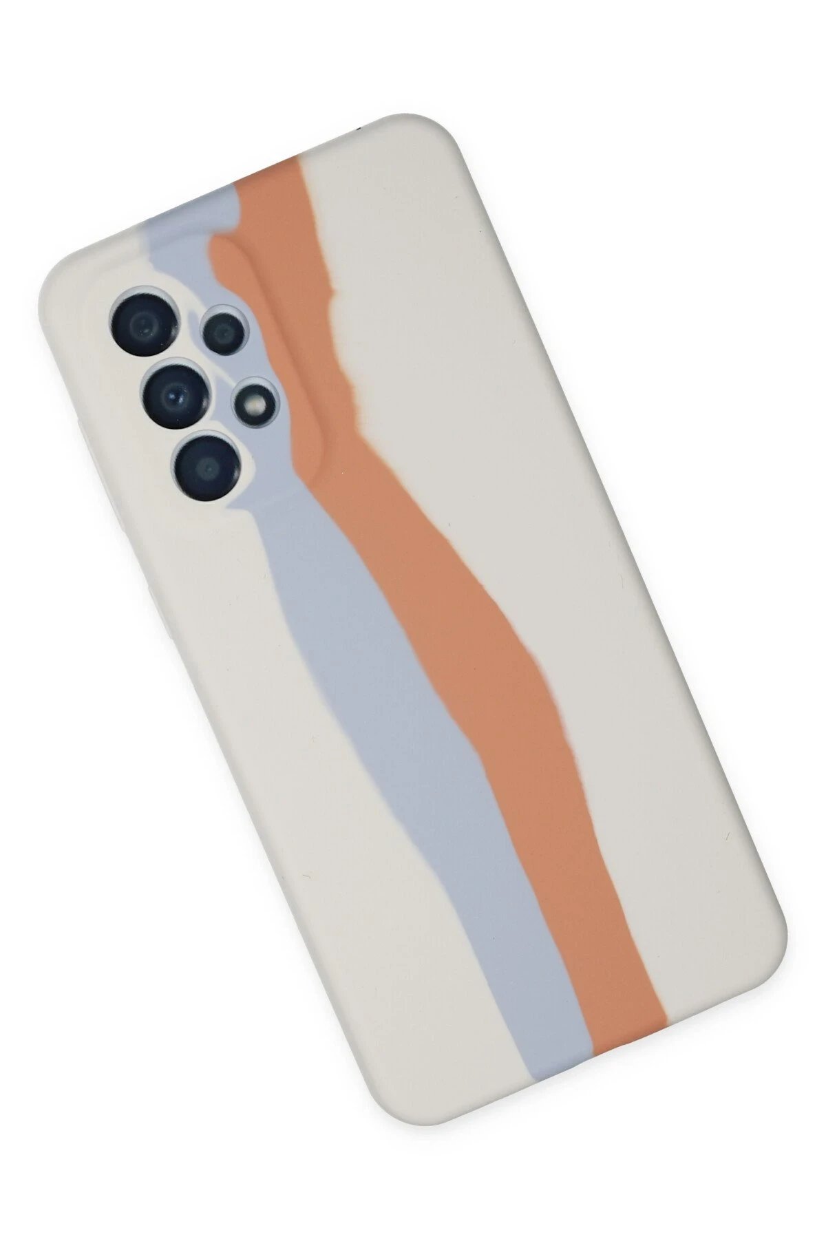 Newface Samsung Galaxy A73 5G Kılıf Ebruli Lansman Silikon - Beyaz-Turuncu