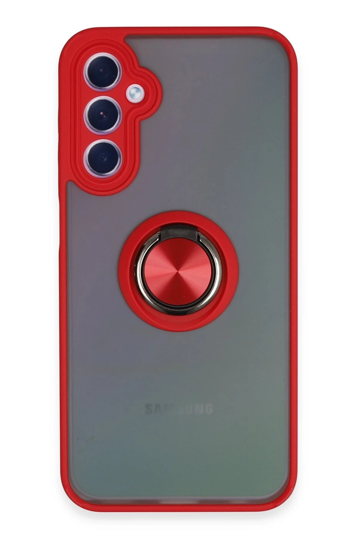 Newface Samsung Galaxy A24 4G Kılıf Montreal Yüzüklü Silikon Kapak - Kırmızı