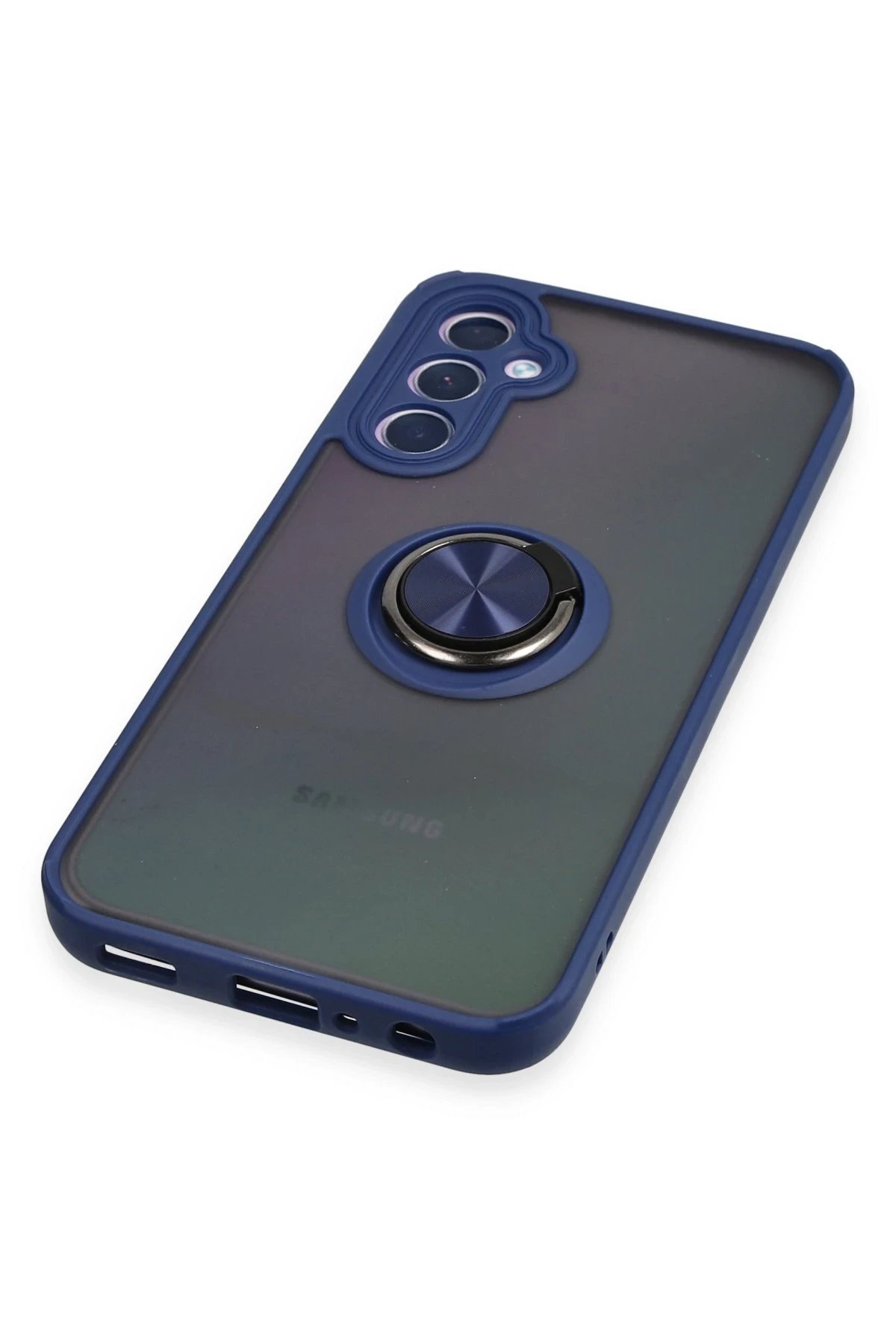 Newface Samsung Galaxy A24 4G Kılıf Montreal Yüzüklü Silikon Kapak - Lacivert