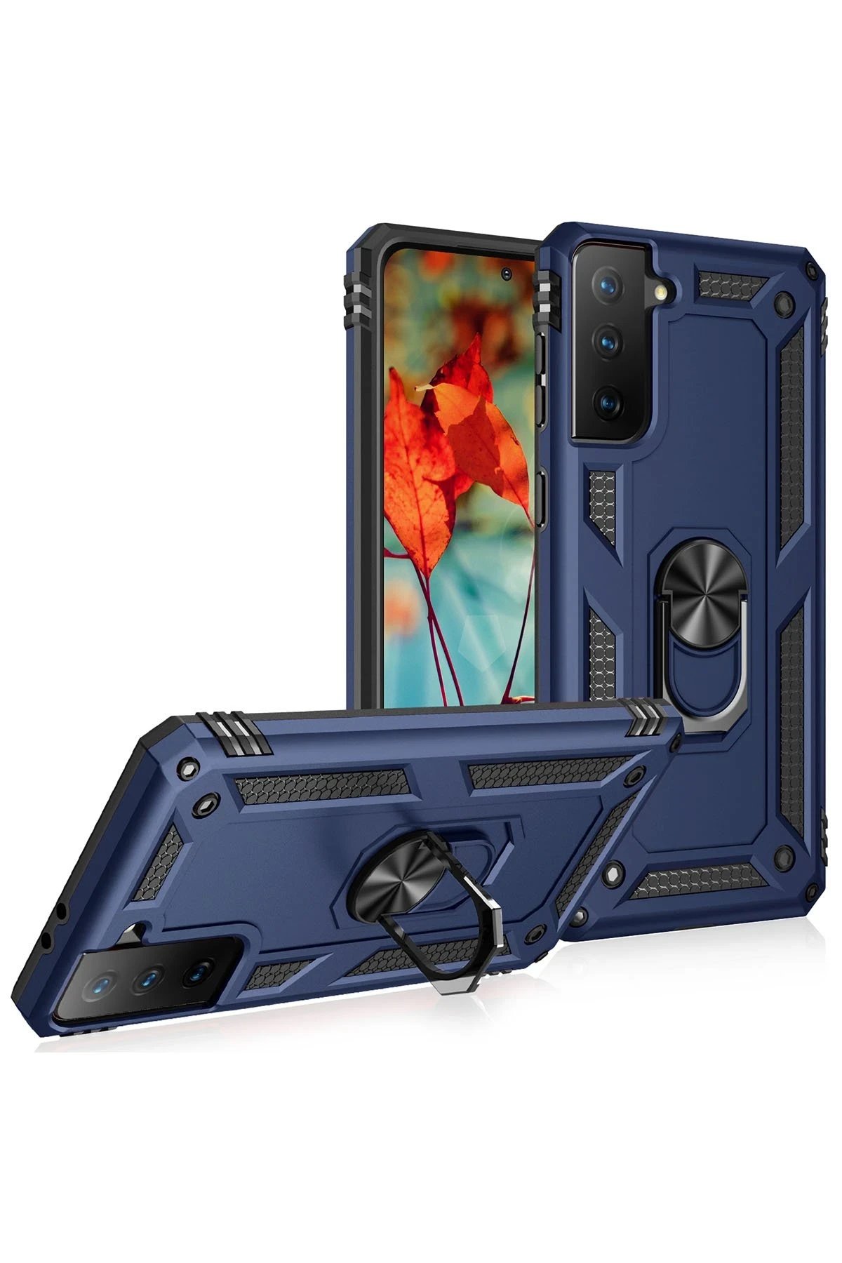 Newface Samsung Galaxy S21 Plus Kılıf Sofya Yüzüklü Silikon Kapak - Lacivert