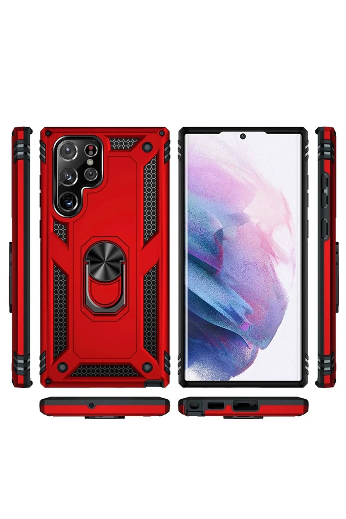 Newface Samsung Galaxy S21 Ultra Kılıf Sofya Yüzüklü Silikon Kapak - Gold