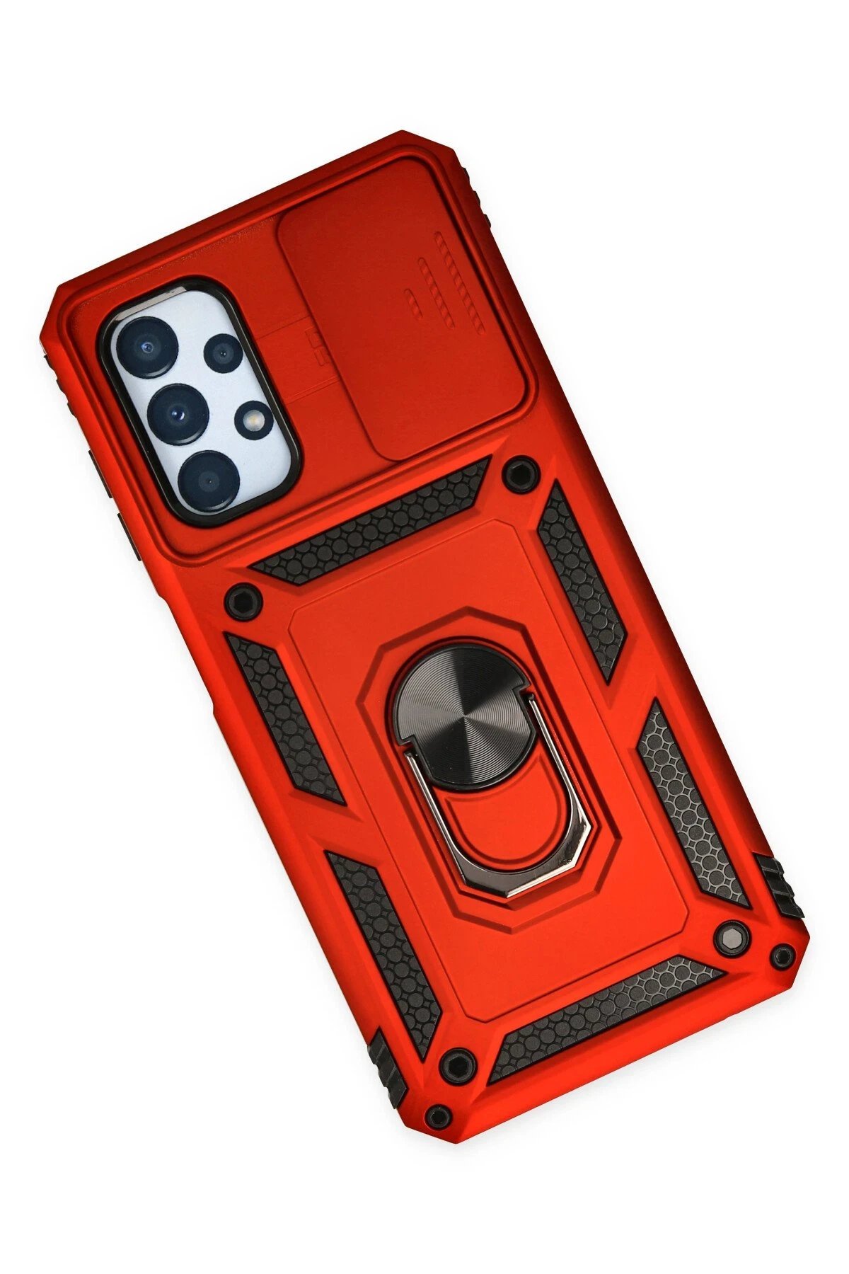 Newface Samsung Galaxy A23 4G Kılıf Pars Lens Yüzüklü Silikon - Kırmızı