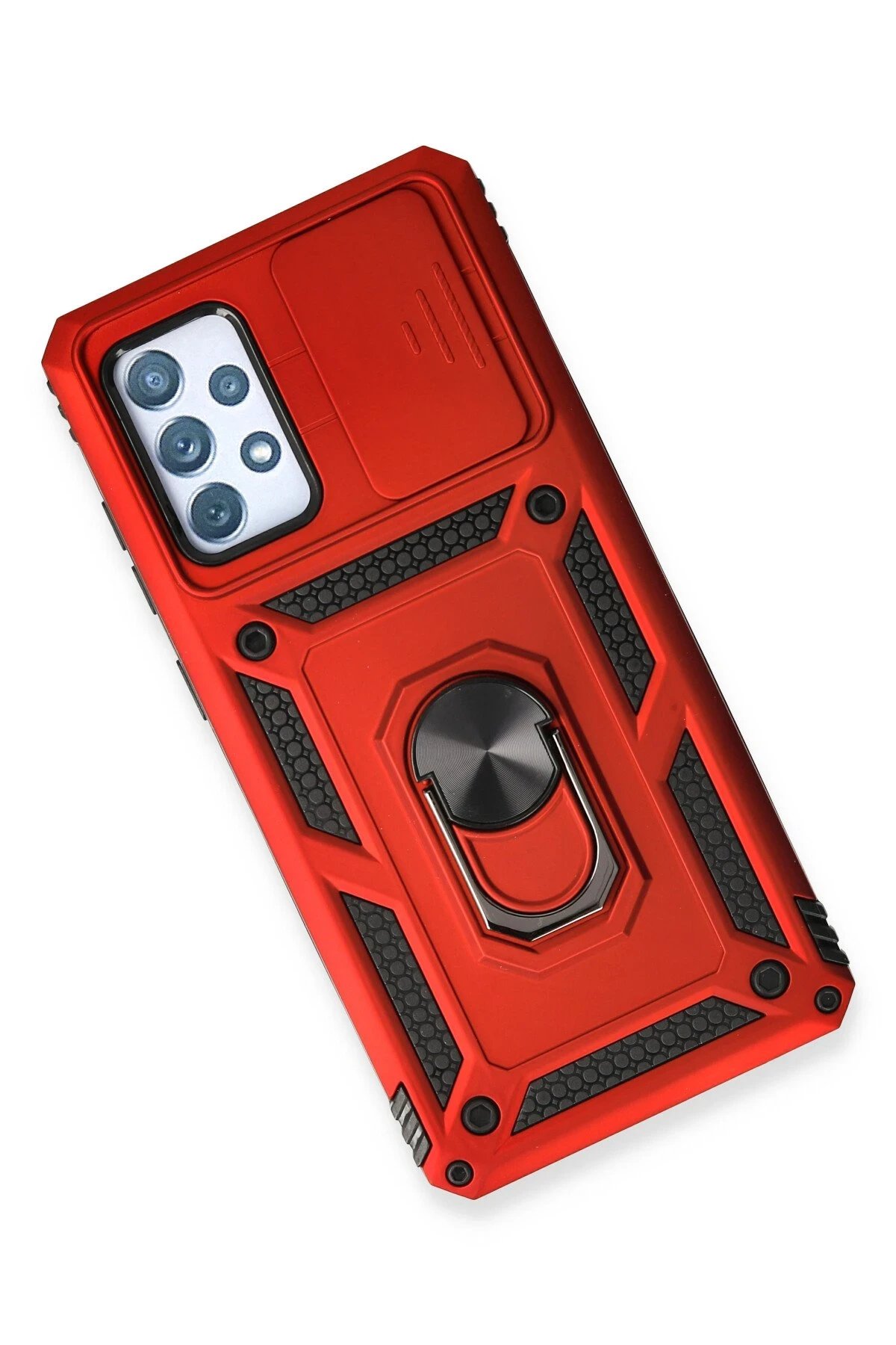 Newface Samsung Galaxy A53 5G Kılıf Pars Lens Yüzüklü Silikon - Kırmızı