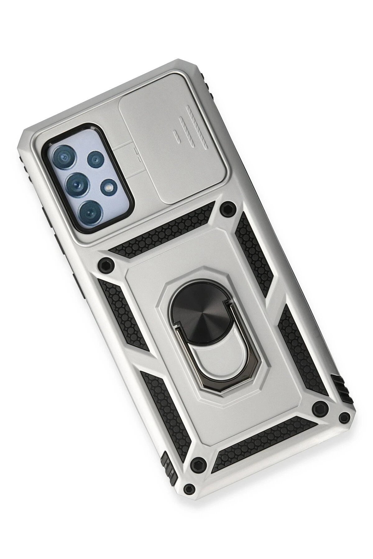 Newface Samsung Galaxy A73 5G Kılıf Pars Lens Yüzüklü Silikon - Gümüş