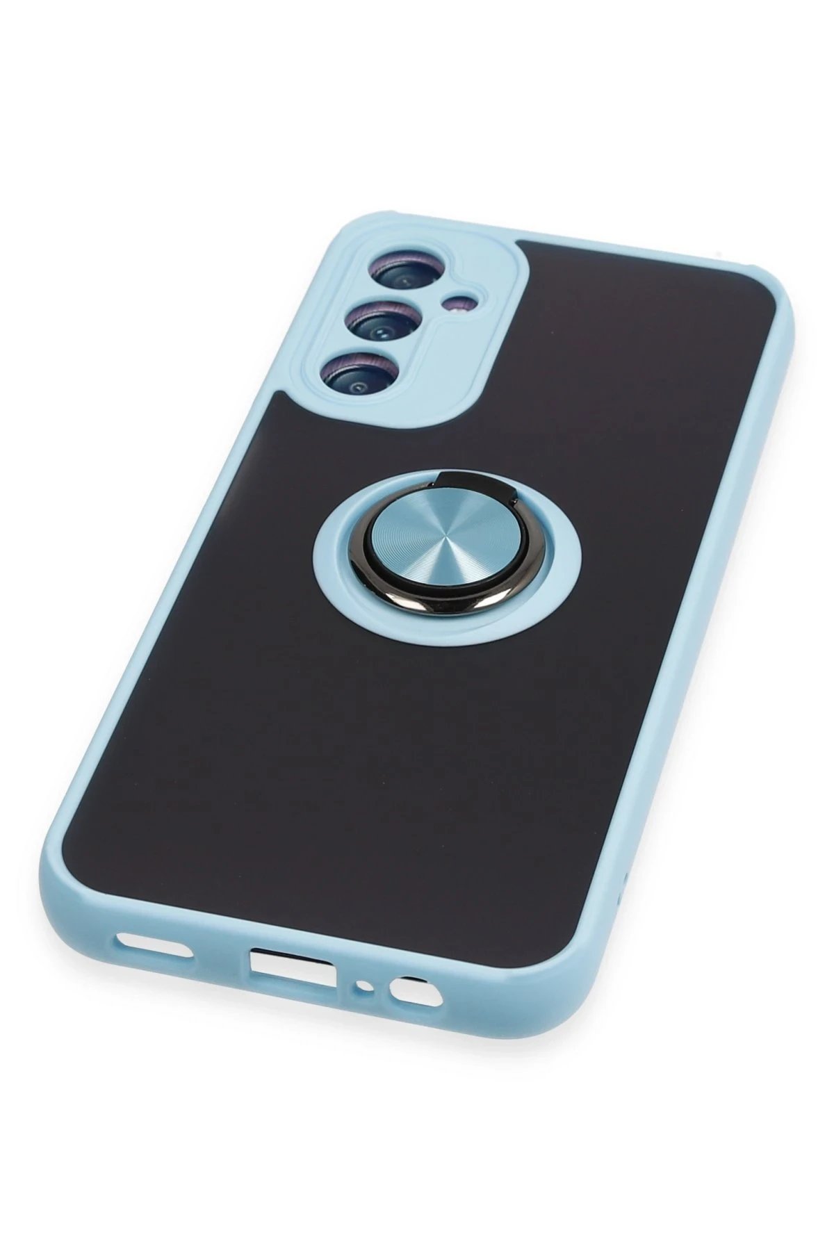 Newface Samsung Galaxy A14 4G Kılıf Montreal Yüzüklü Silikon Kapak - Buz Mavi