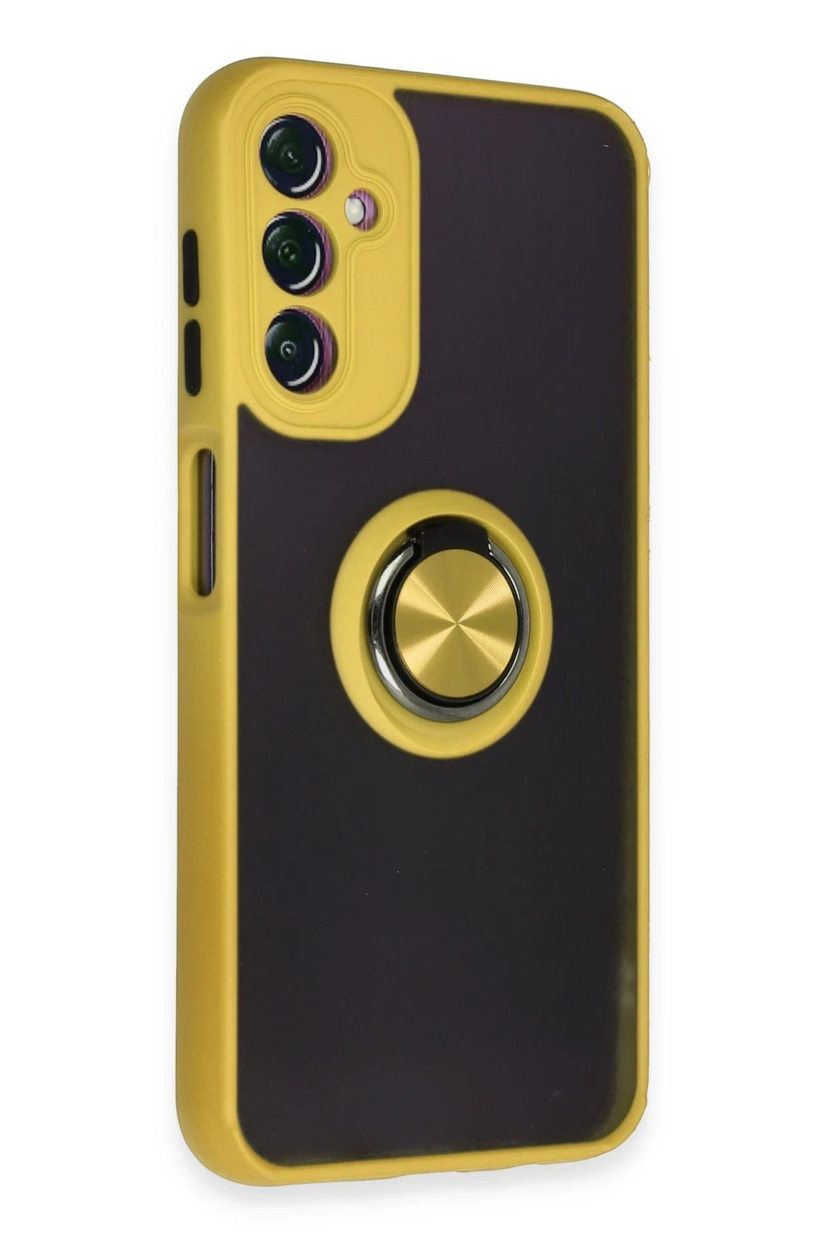 Newface Samsung Galaxy A14 4G Kılıf Montreal Yüzüklü Silikon Kapak - Sarı