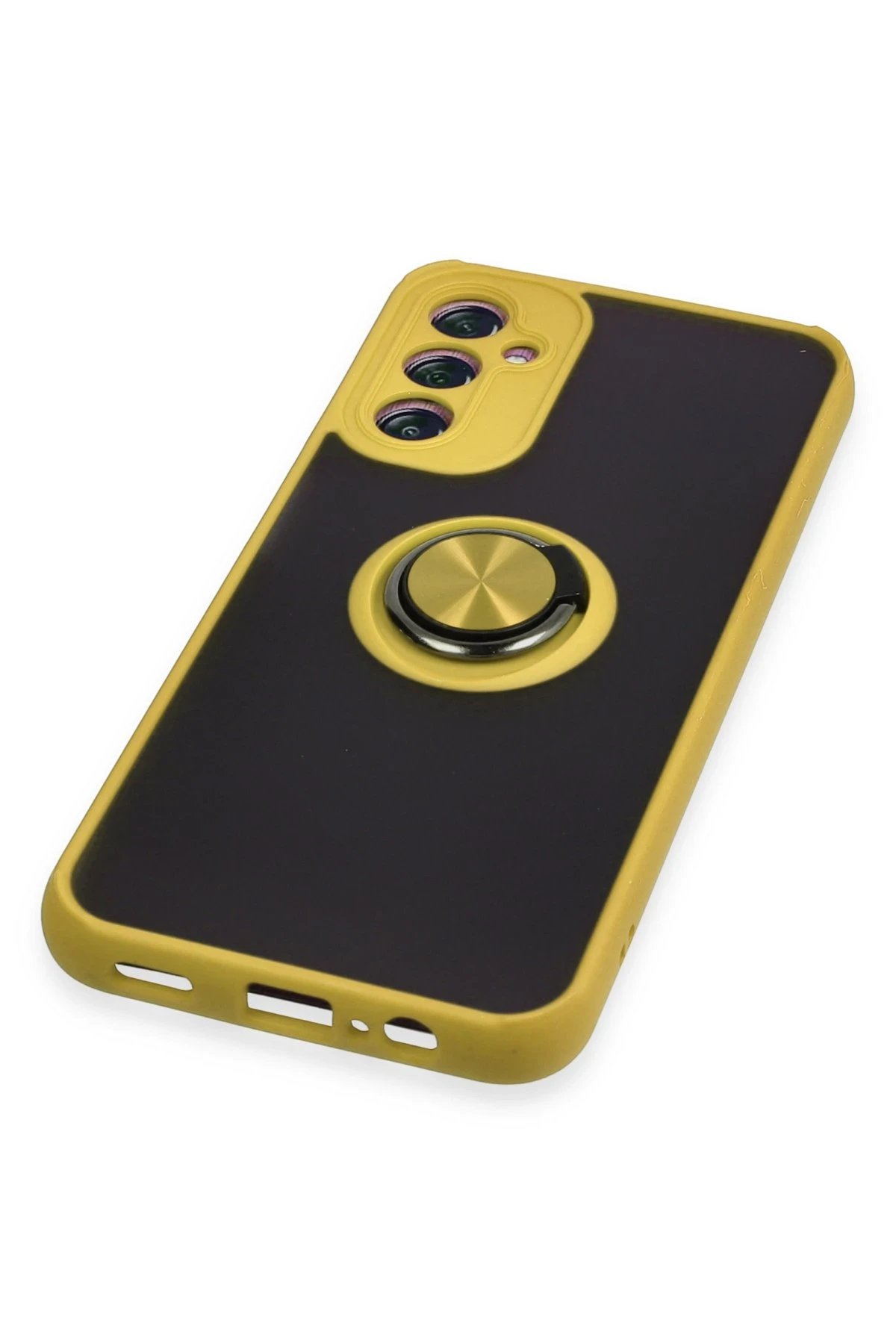 Newface Samsung Galaxy A14 4G Kılıf Montreal Yüzüklü Silikon Kapak - Sarı