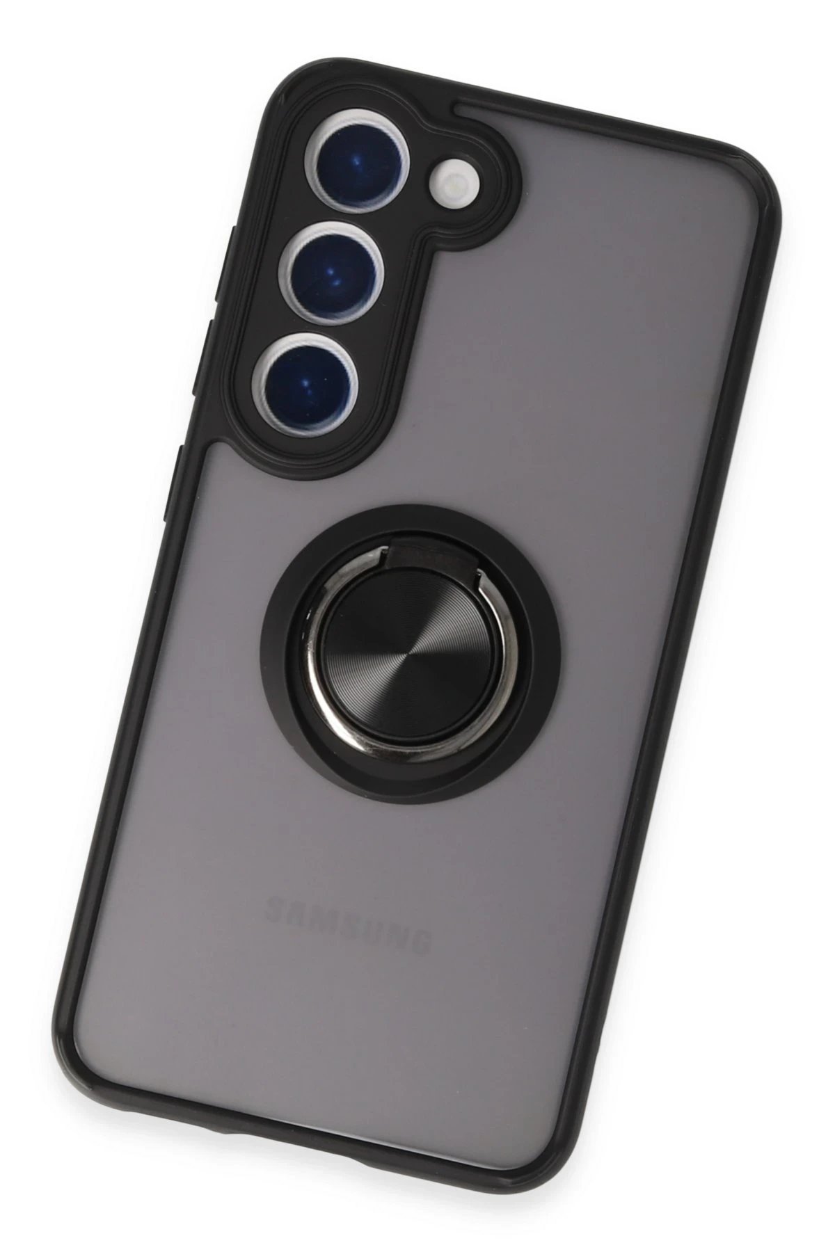 Newface Samsung Galaxy S23 Kılıf Montreal Yüzüklü Silikon Kapak - Siyah