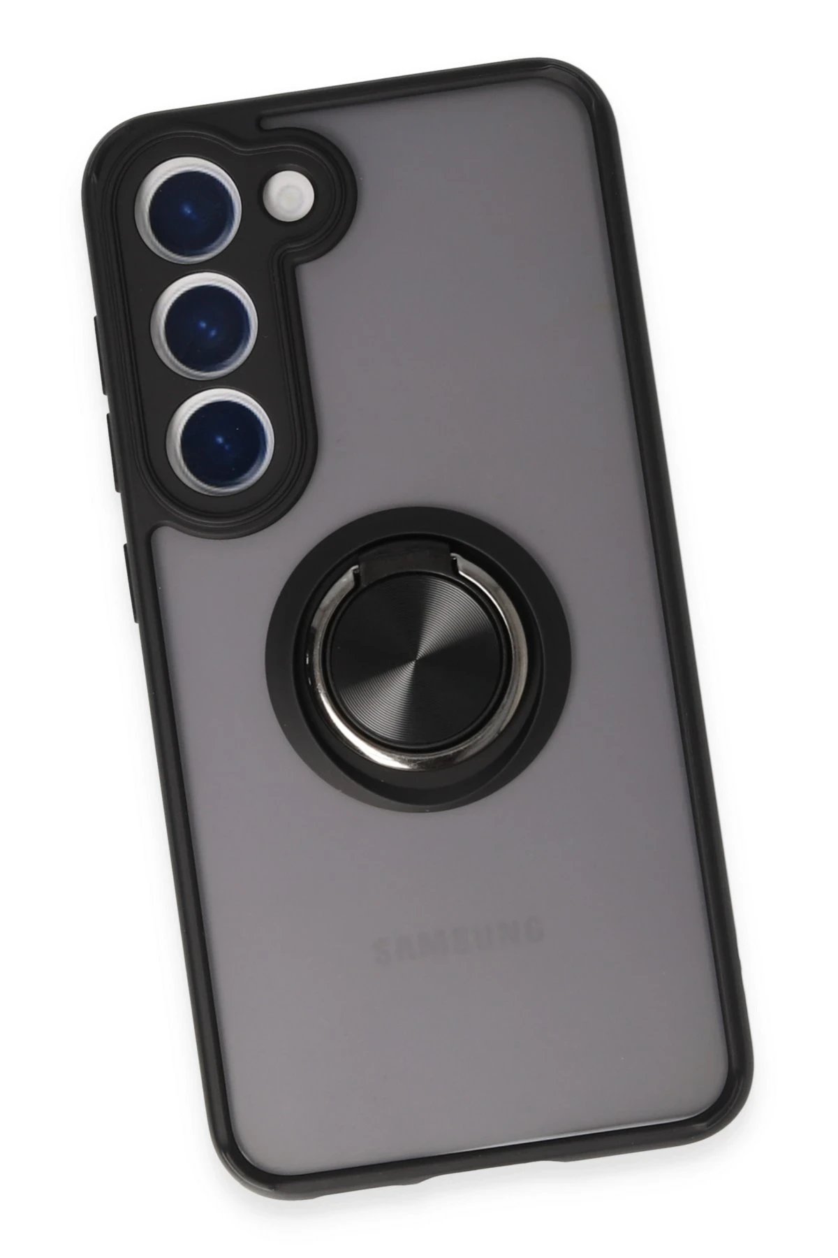 Newface Samsung Galaxy S23 Kılıf Montreal Yüzüklü Silikon Kapak - Siyah