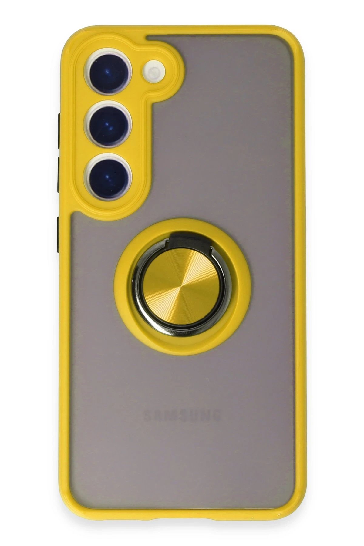 Newface Samsung Galaxy S23 Kılıf Montreal Yüzüklü Silikon Kapak - Sarı