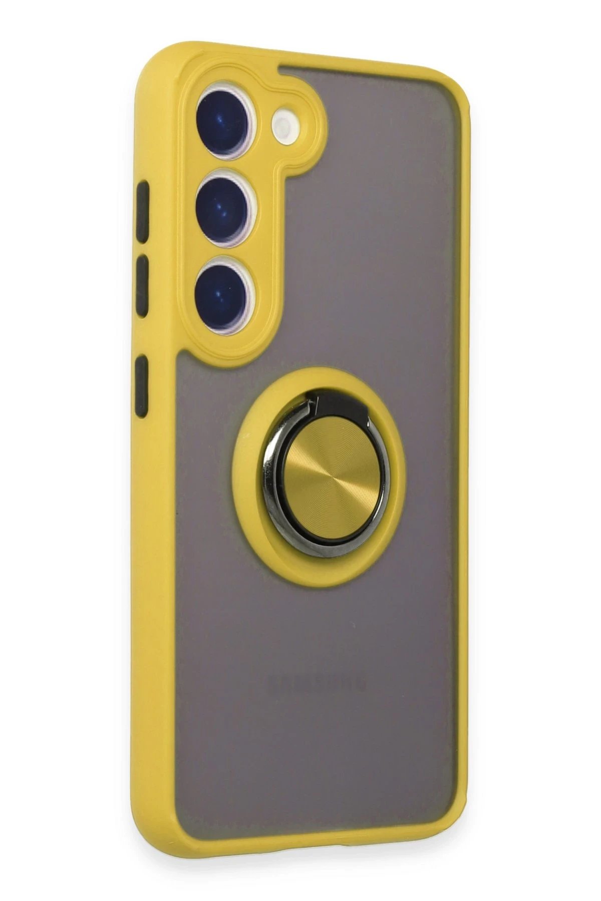 Newface Samsung Galaxy S23 Kılıf Montreal Yüzüklü Silikon Kapak - Sarı