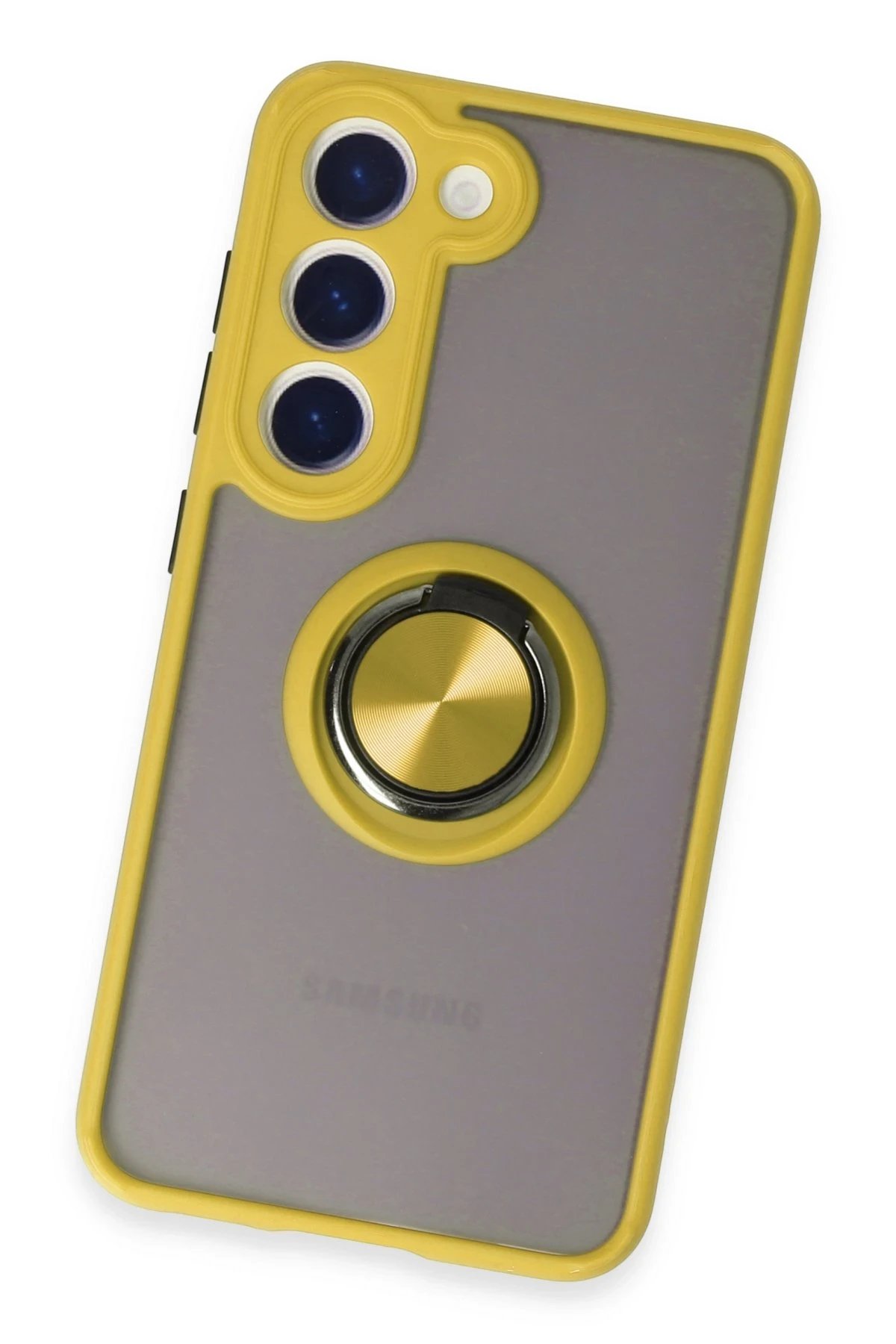 Newface Samsung Galaxy S23 Kılıf Montreal Yüzüklü Silikon Kapak - Sarı