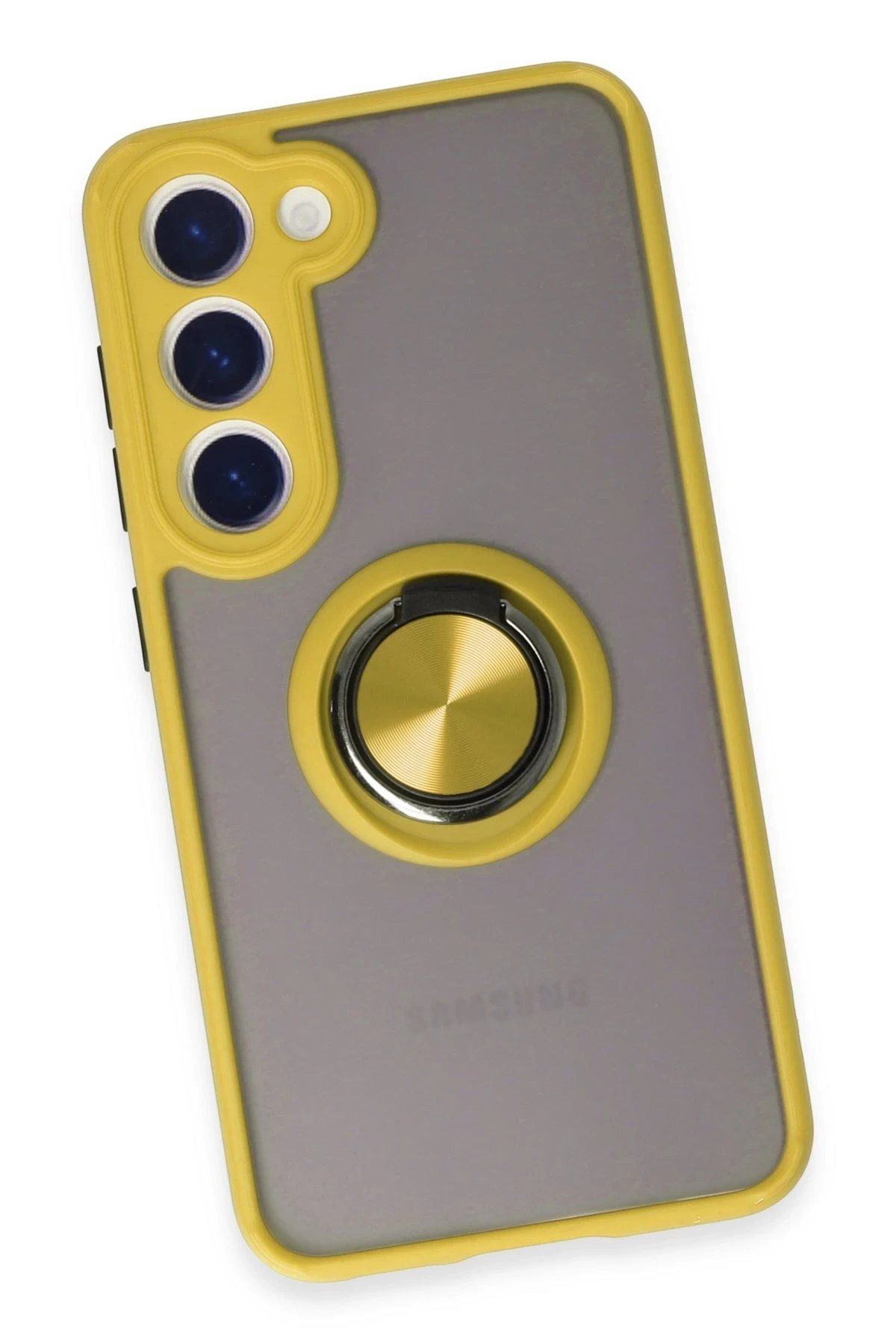 Newface Samsung Galaxy S23 Kılıf Montreal Yüzüklü Silikon Kapak - Sarı