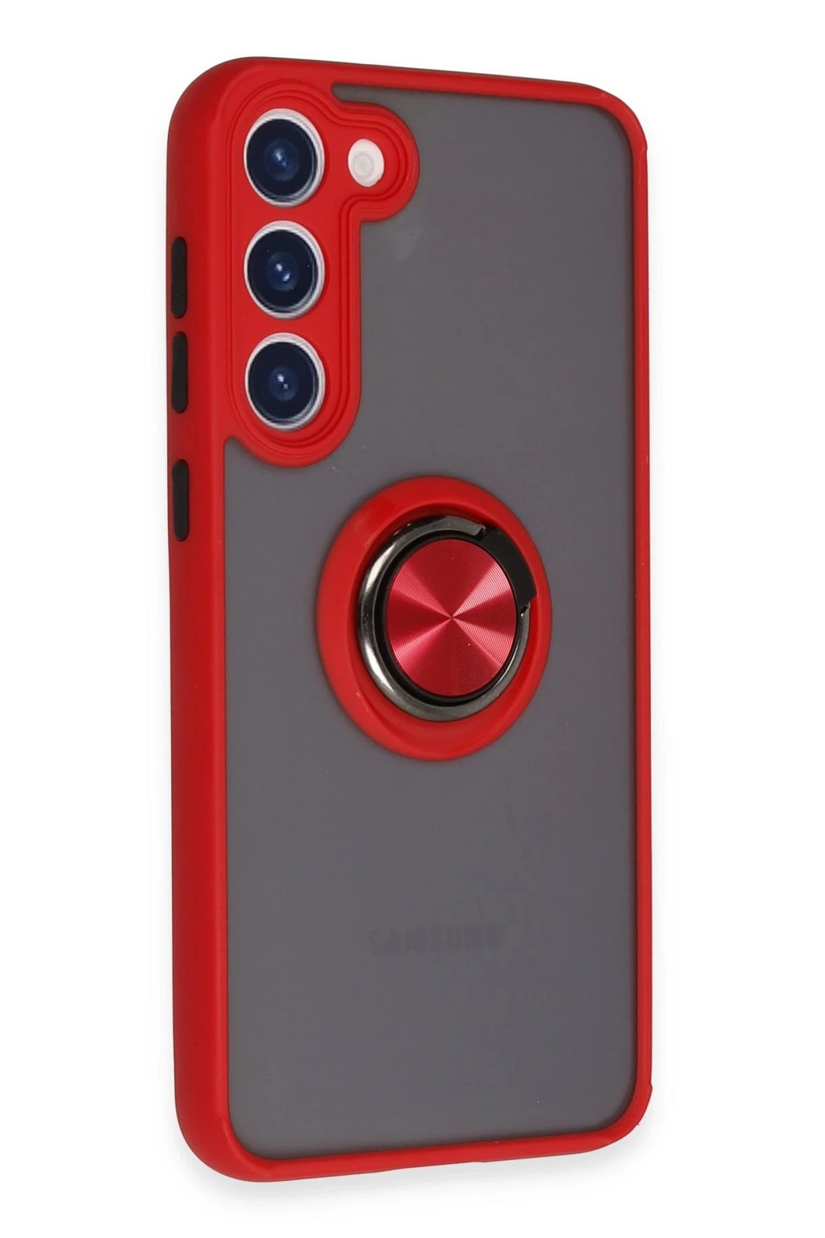 Newface Samsung Galaxy S23 Plus Kılıf Montreal Yüzüklü Silikon Kapak - Kırmızı