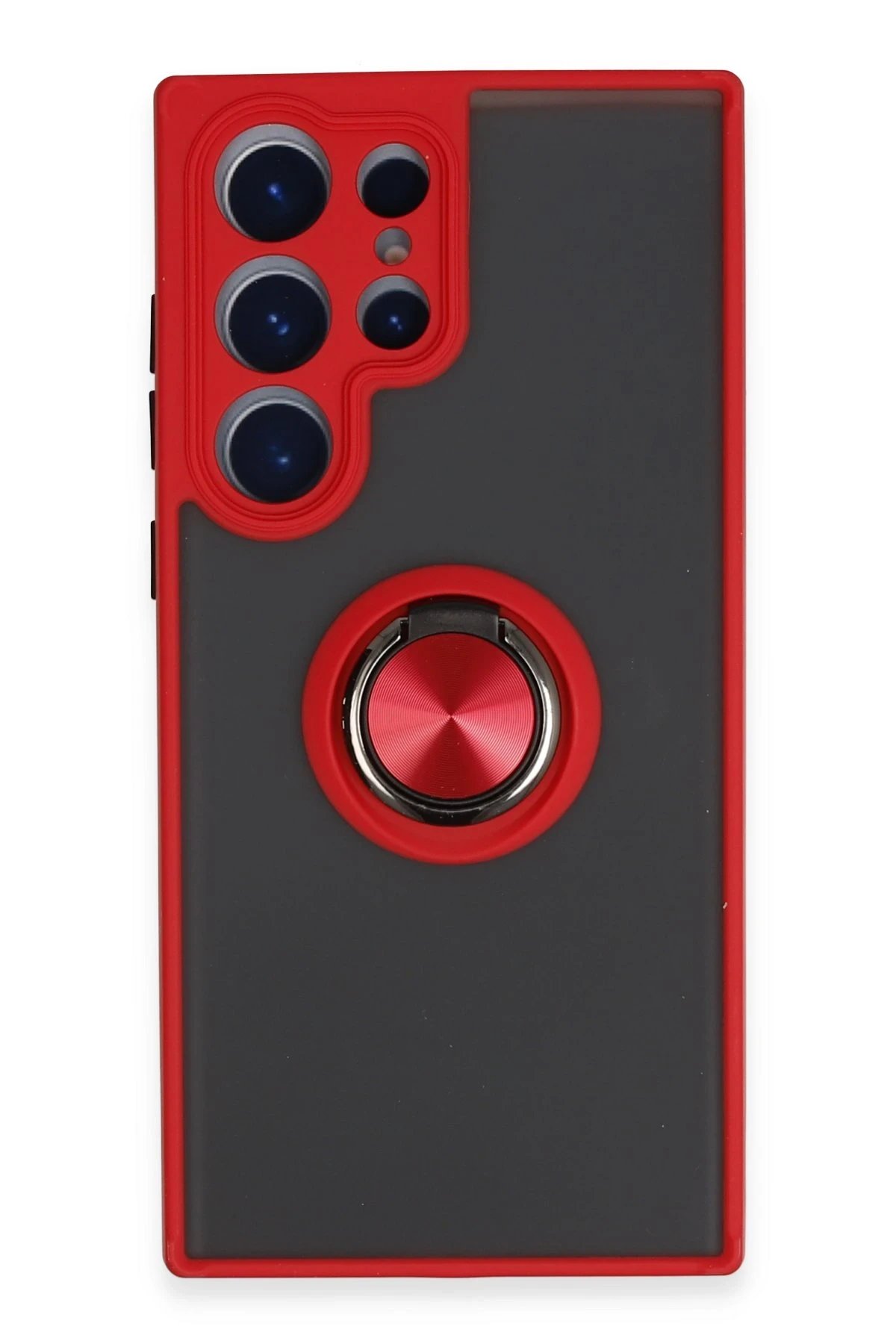 Newface Samsung Galaxy S23 Ultra Kılıf Montreal Yüzüklü Silikon Kapak - Kırmızı