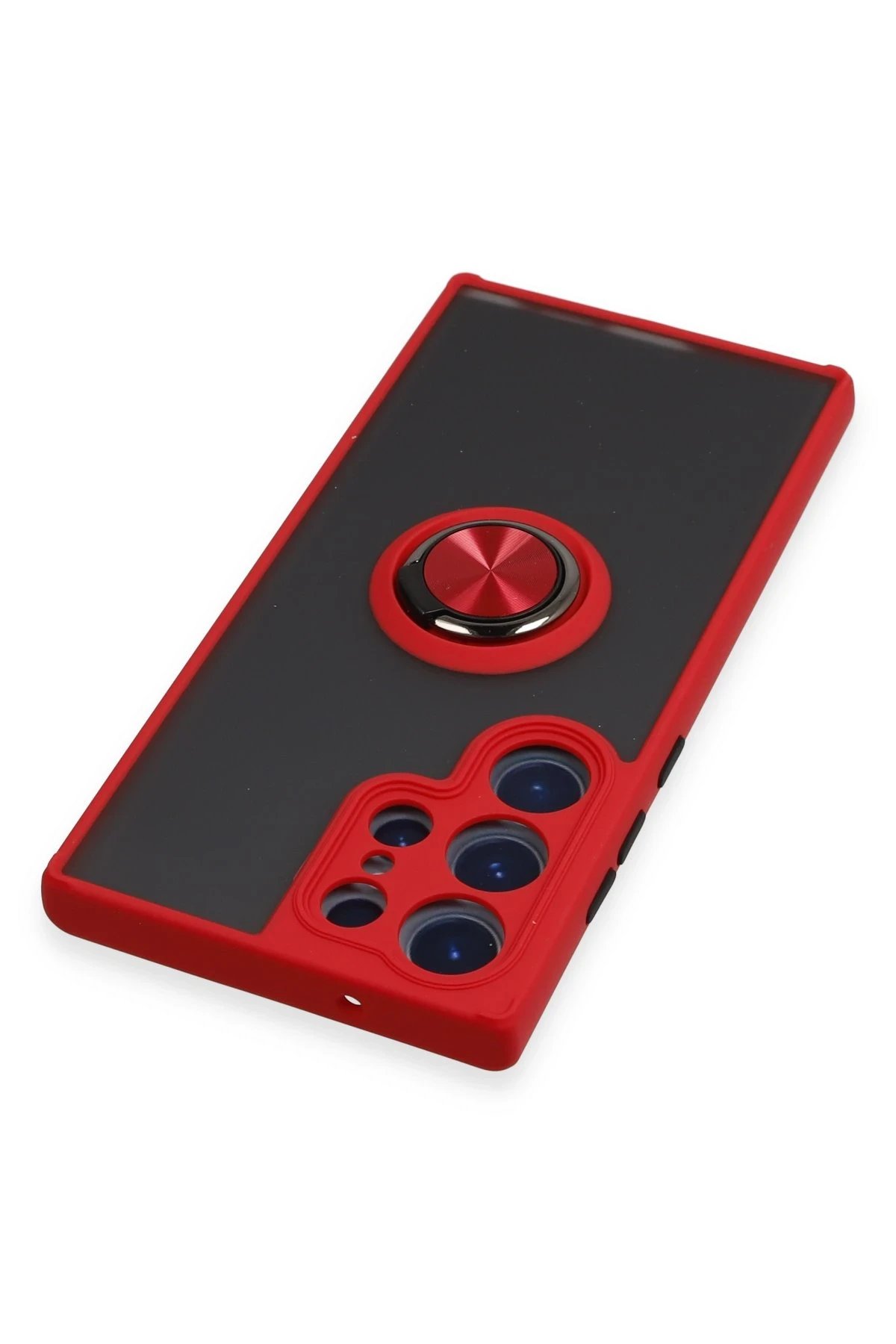 Newface Samsung Galaxy S23 Ultra Kılıf Montreal Yüzüklü Silikon Kapak - Kırmızı