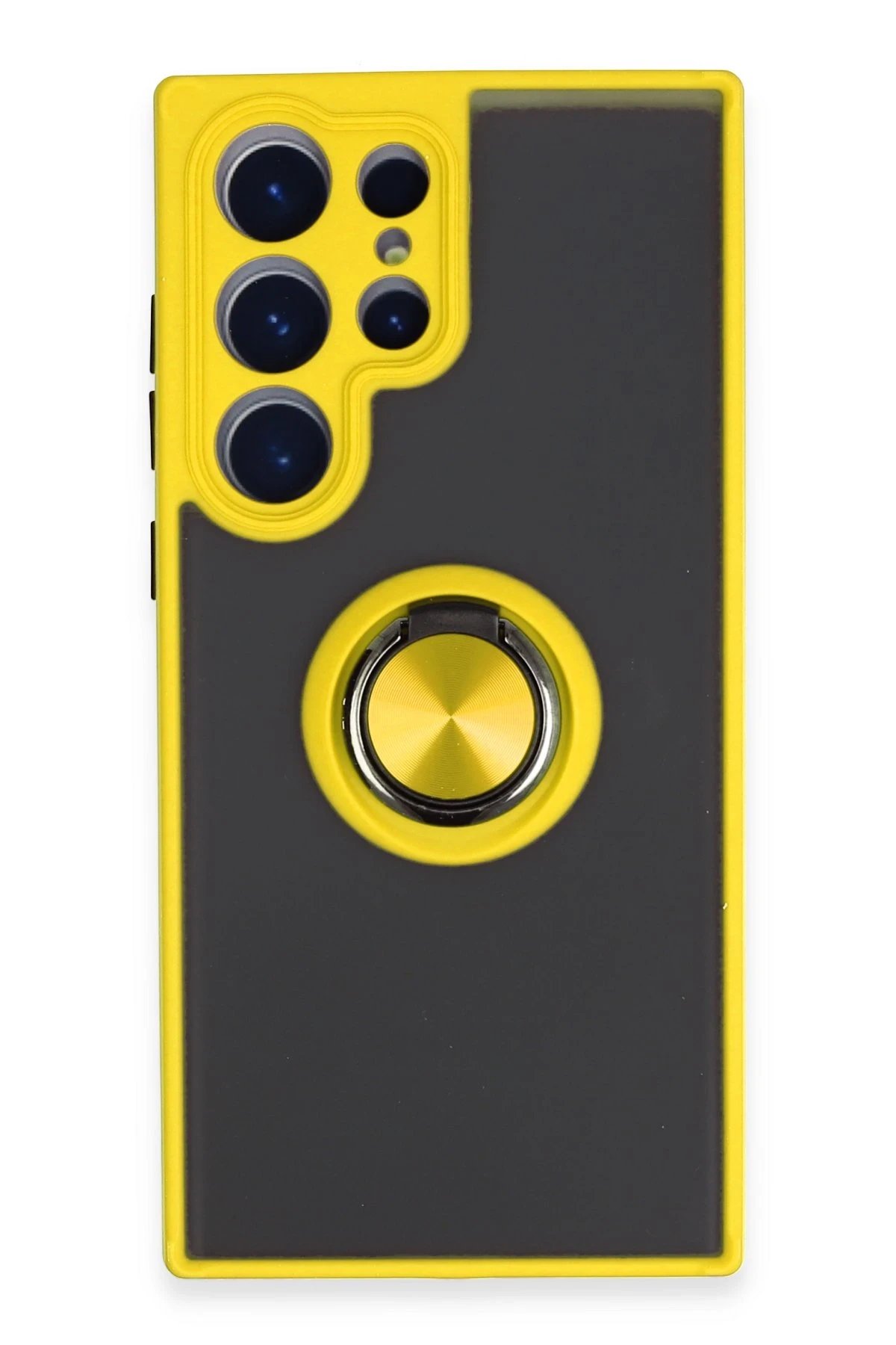 Newface Samsung Galaxy S23 Ultra Kılıf Montreal Yüzüklü Silikon Kapak - Sarı