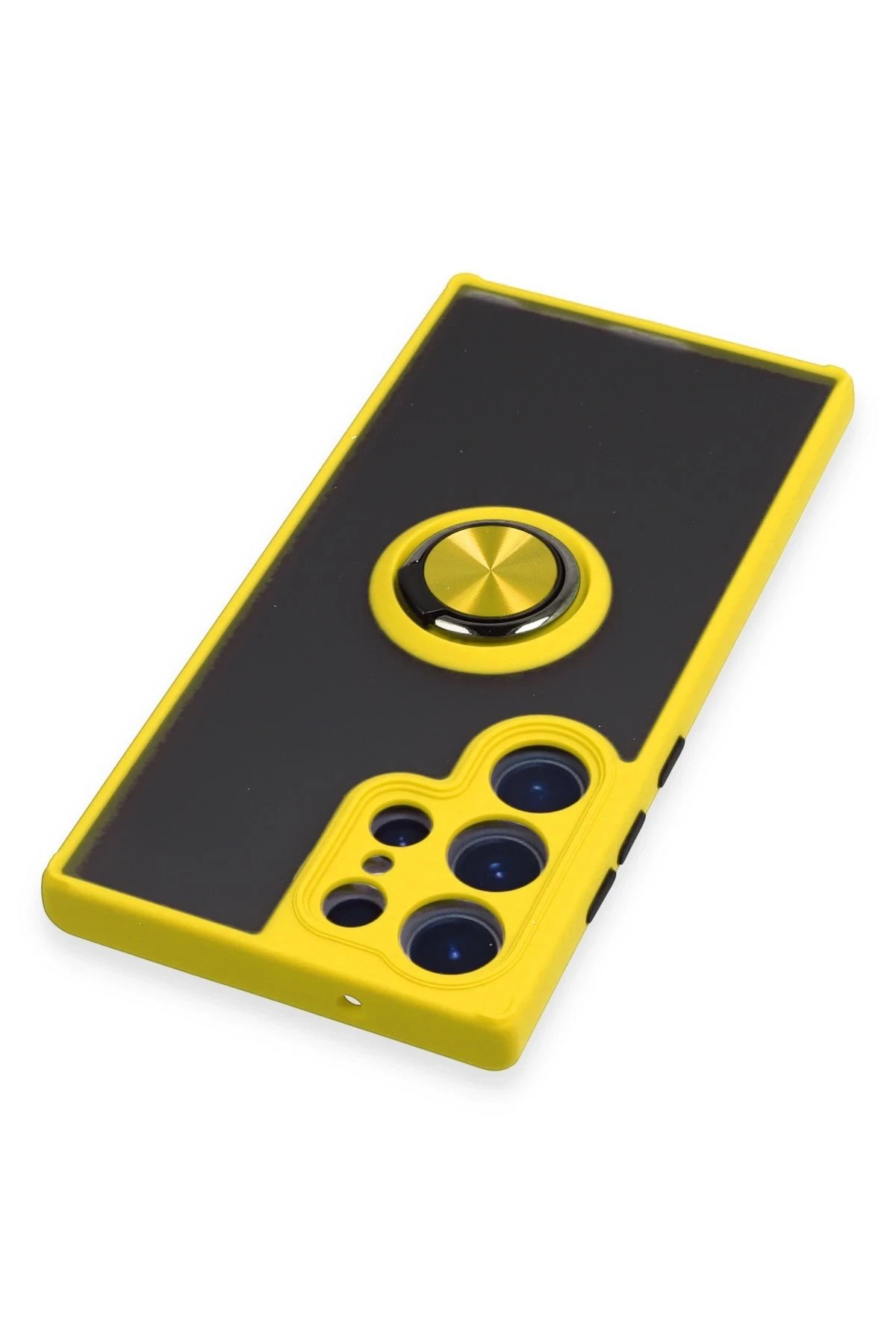 Newface Samsung Galaxy S23 Ultra Kılıf Montreal Yüzüklü Silikon Kapak - Sarı