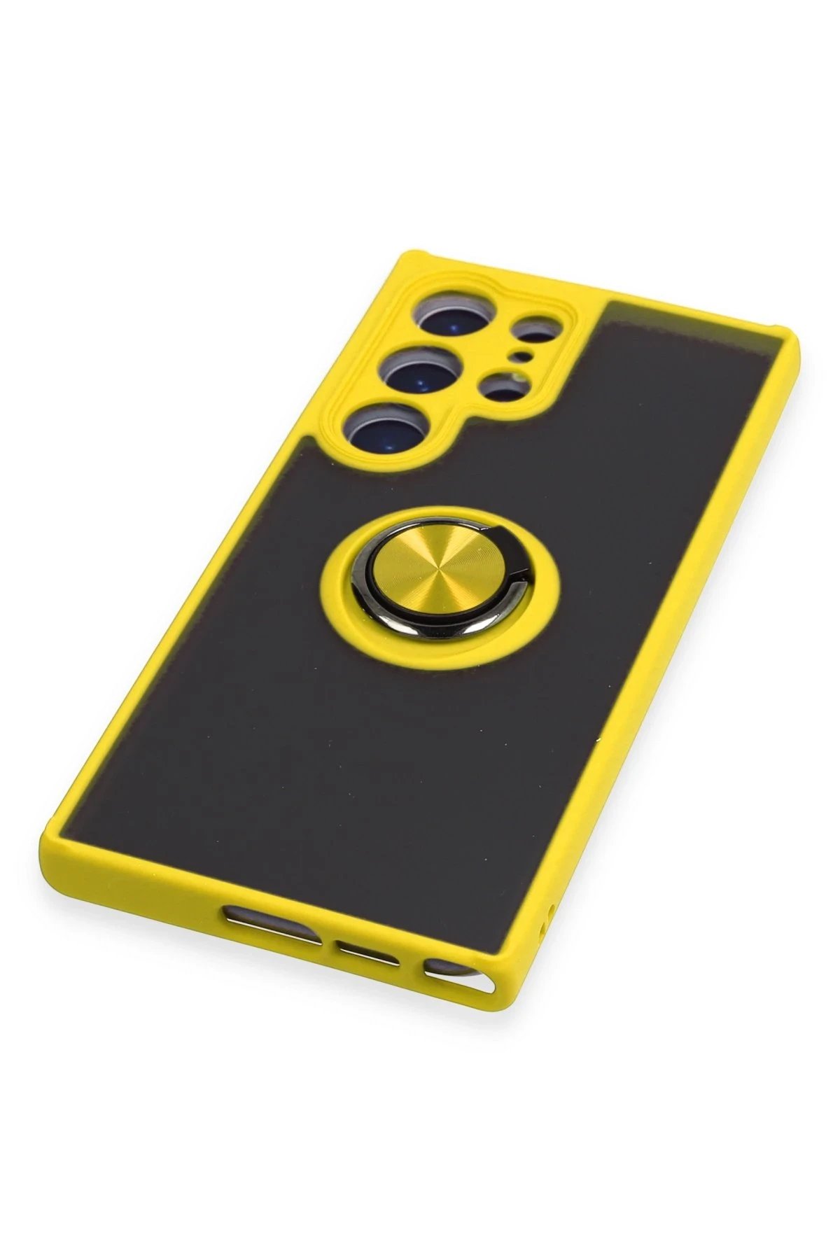 Newface Samsung Galaxy S23 Ultra Kılıf Montreal Yüzüklü Silikon Kapak - Sarı