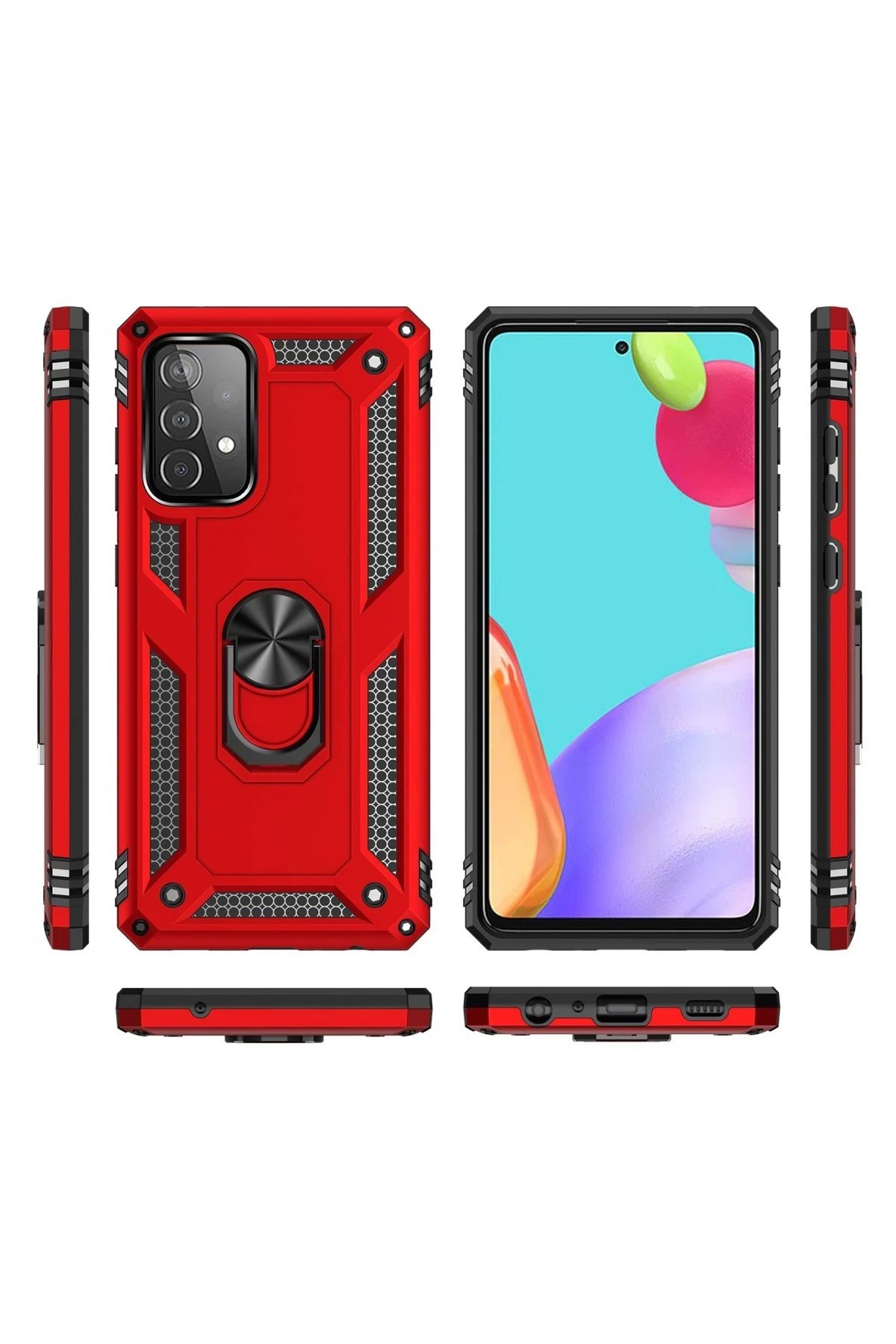 Newface Samsung Galaxy A52 Kılıf Sofya Yüzüklü Silikon Kapak - Kırmızı