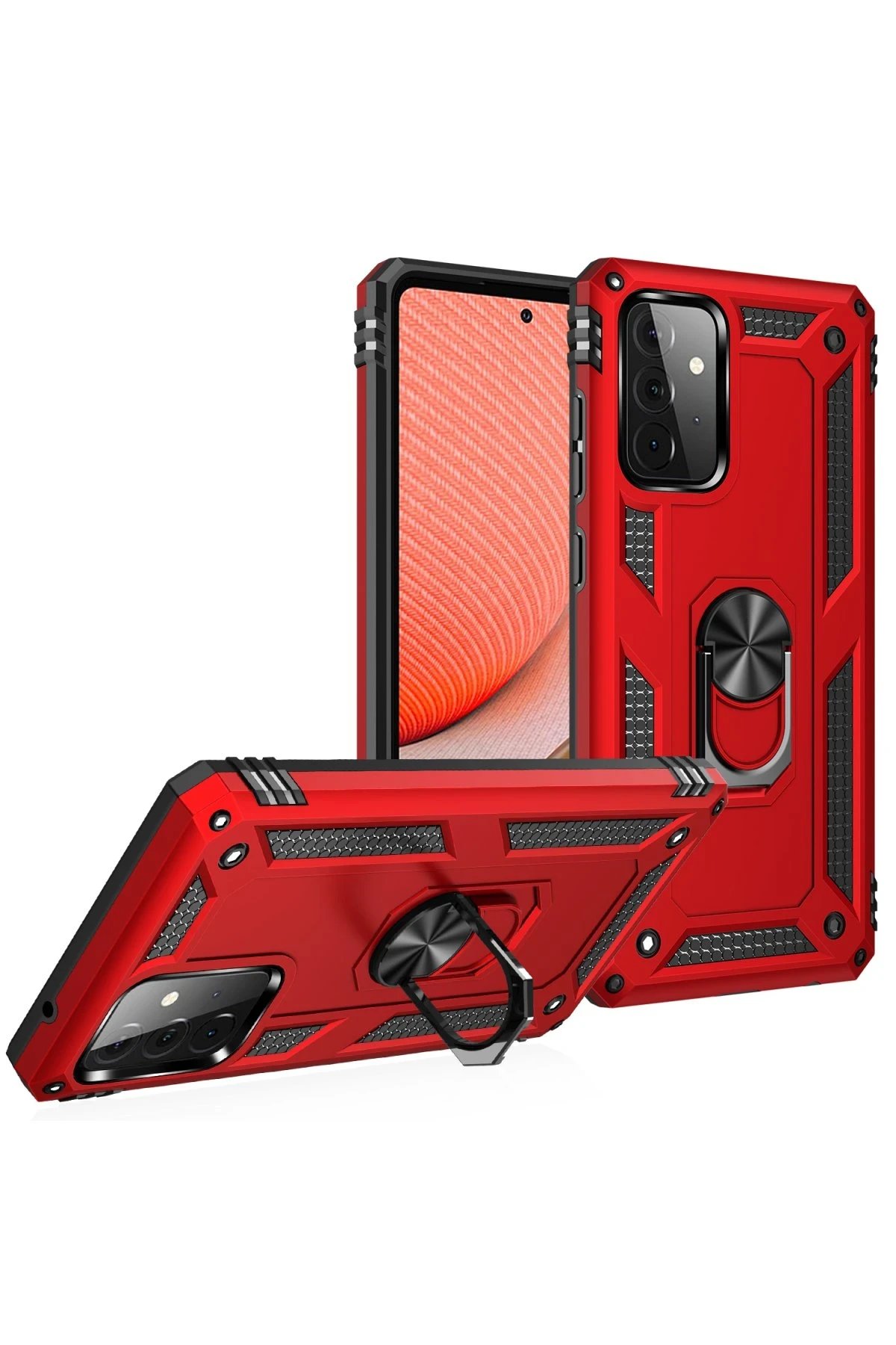 Newface Samsung Galaxy A72 Kılıf Sofya Yüzüklü Silikon Kapak - Kırmızı