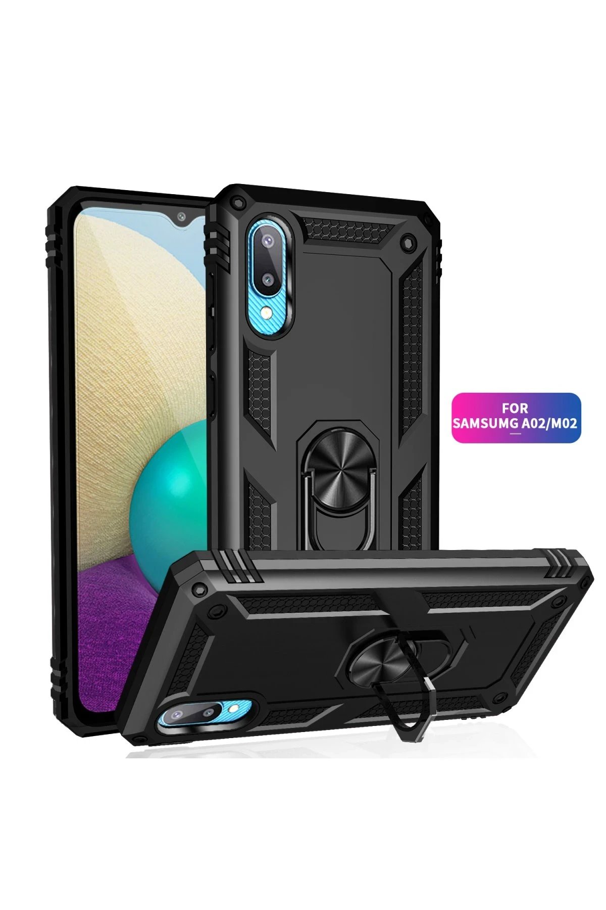 Newface Samsung Galaxy A02 Kılıf Sofya Yüzüklü Silikon Kapak - Siyah