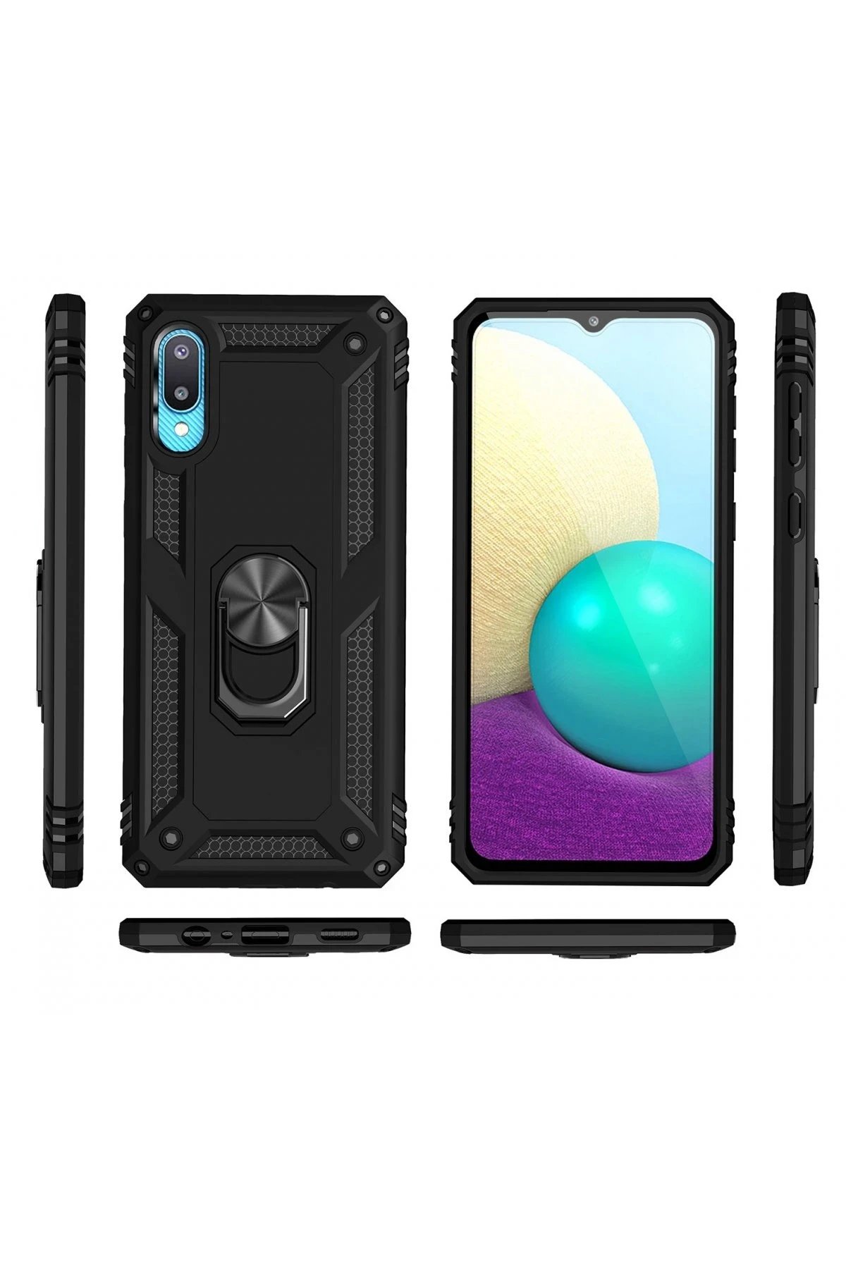 Newface Samsung Galaxy A02 Kılıf Sofya Yüzüklü Silikon Kapak - Siyah