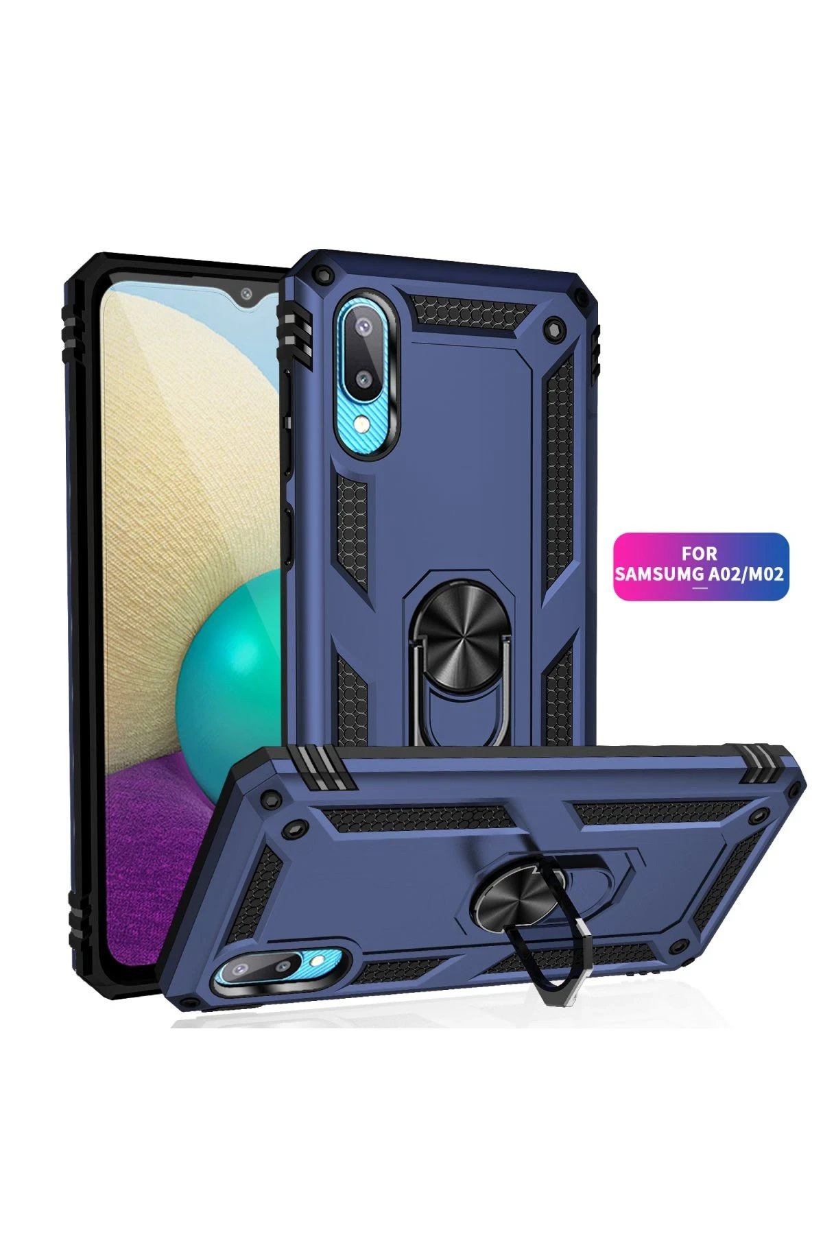 Newface Samsung Galaxy A02 Kılıf Sofya Yüzüklü Silikon Kapak - Lacivert