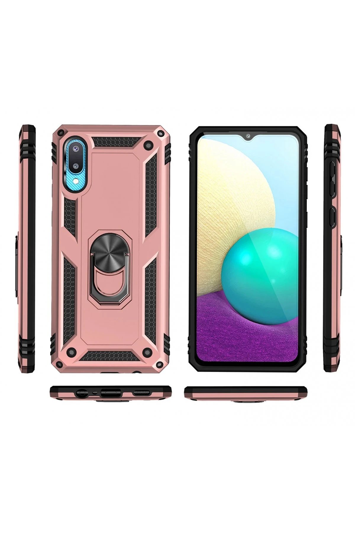 Newface Samsung Galaxy A02 Kılıf Sofya Yüzüklü Silikon Kapak - Rose