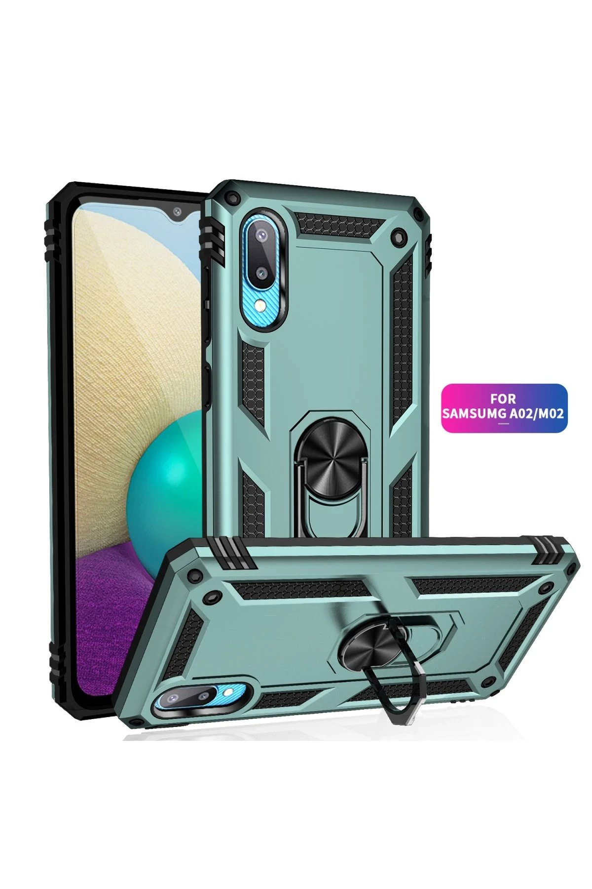 Newface Samsung Galaxy A02 Kılıf Sofya Yüzüklü Silikon Kapak - Yeşil