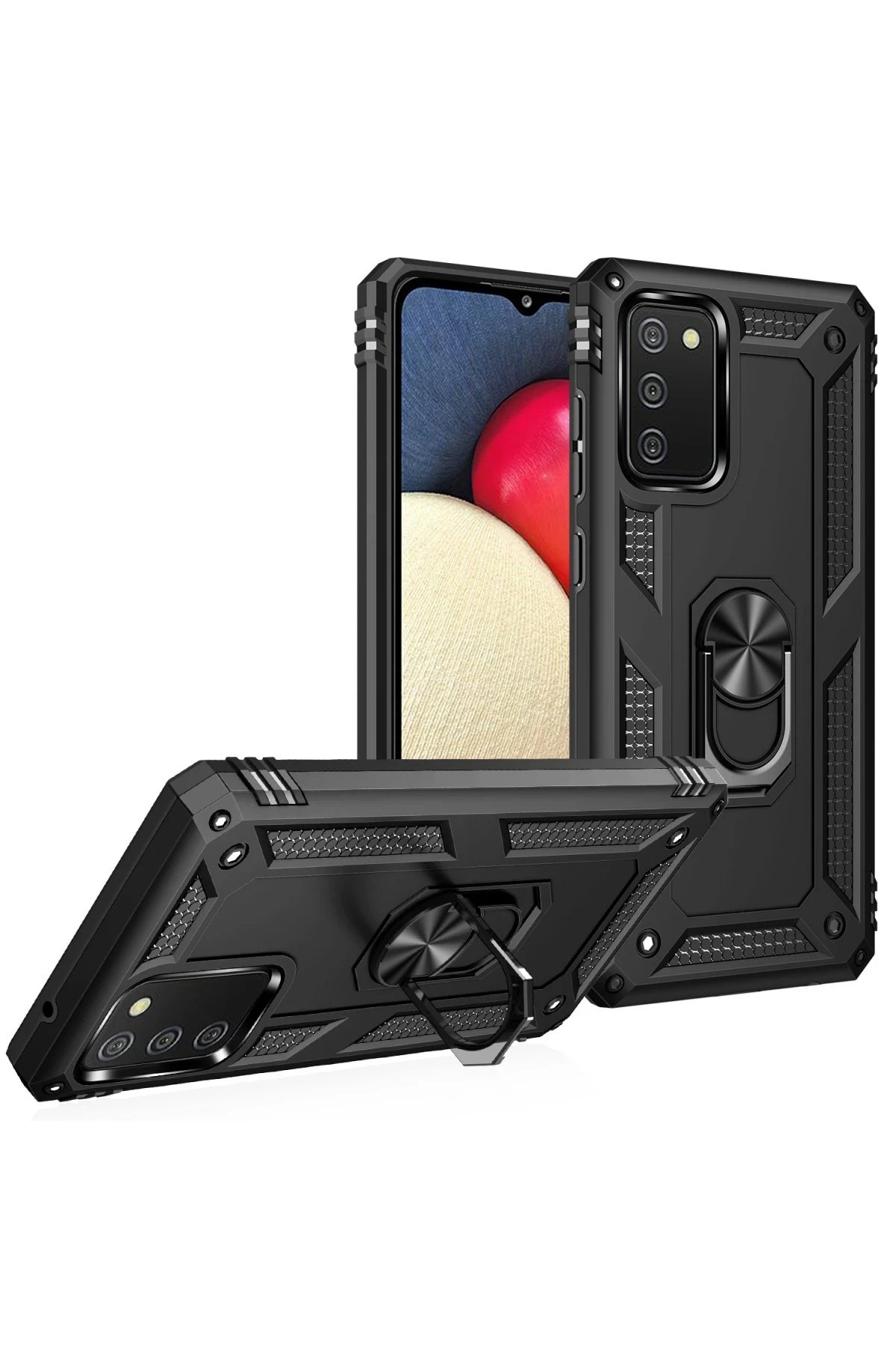 Newface Samsung Galaxy A02S Kılıf Sofya Yüzüklü Silikon Kapak - Siyah