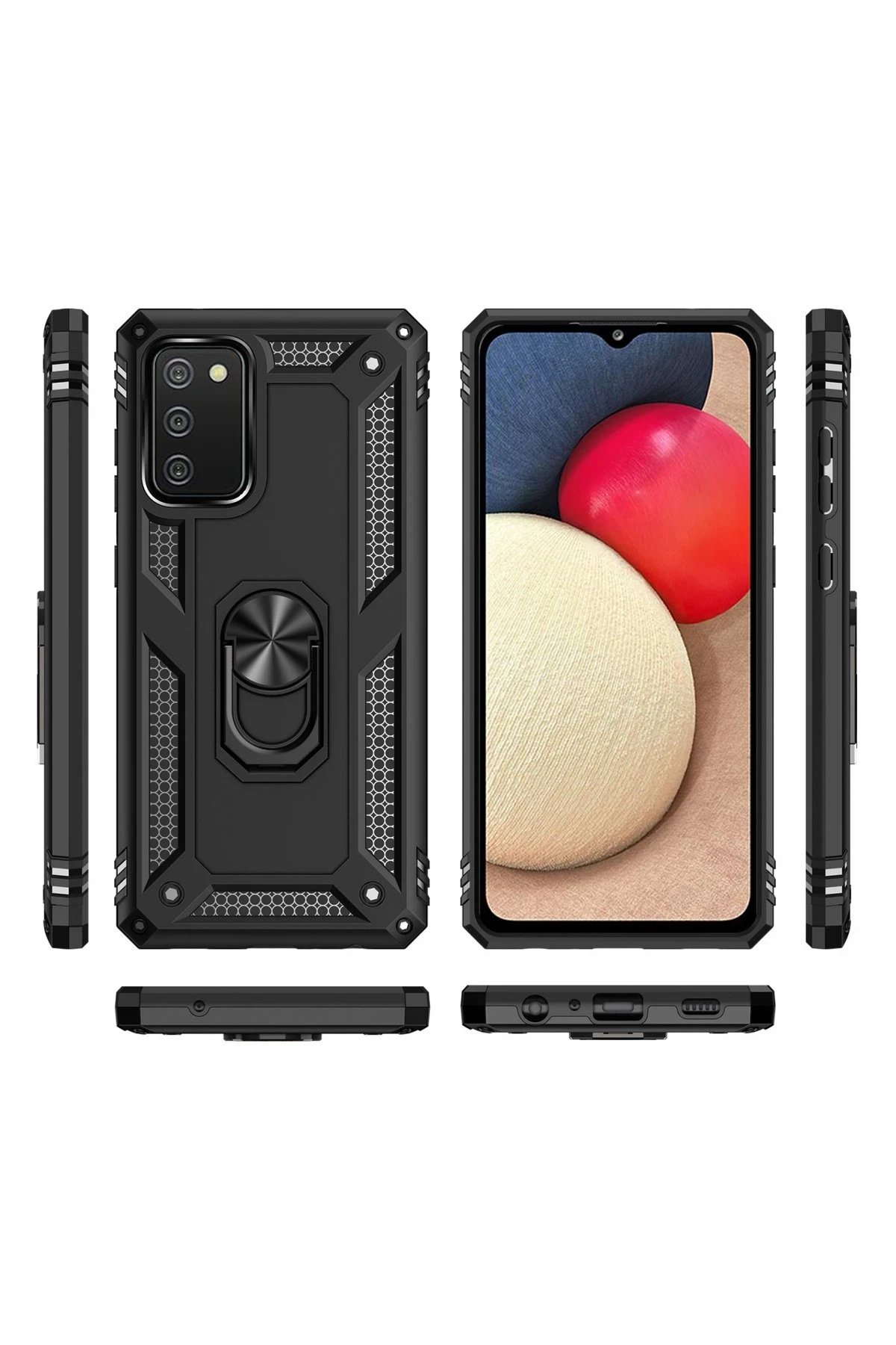 Newface Samsung Galaxy A02S Kılıf Sofya Yüzüklü Silikon Kapak - Siyah