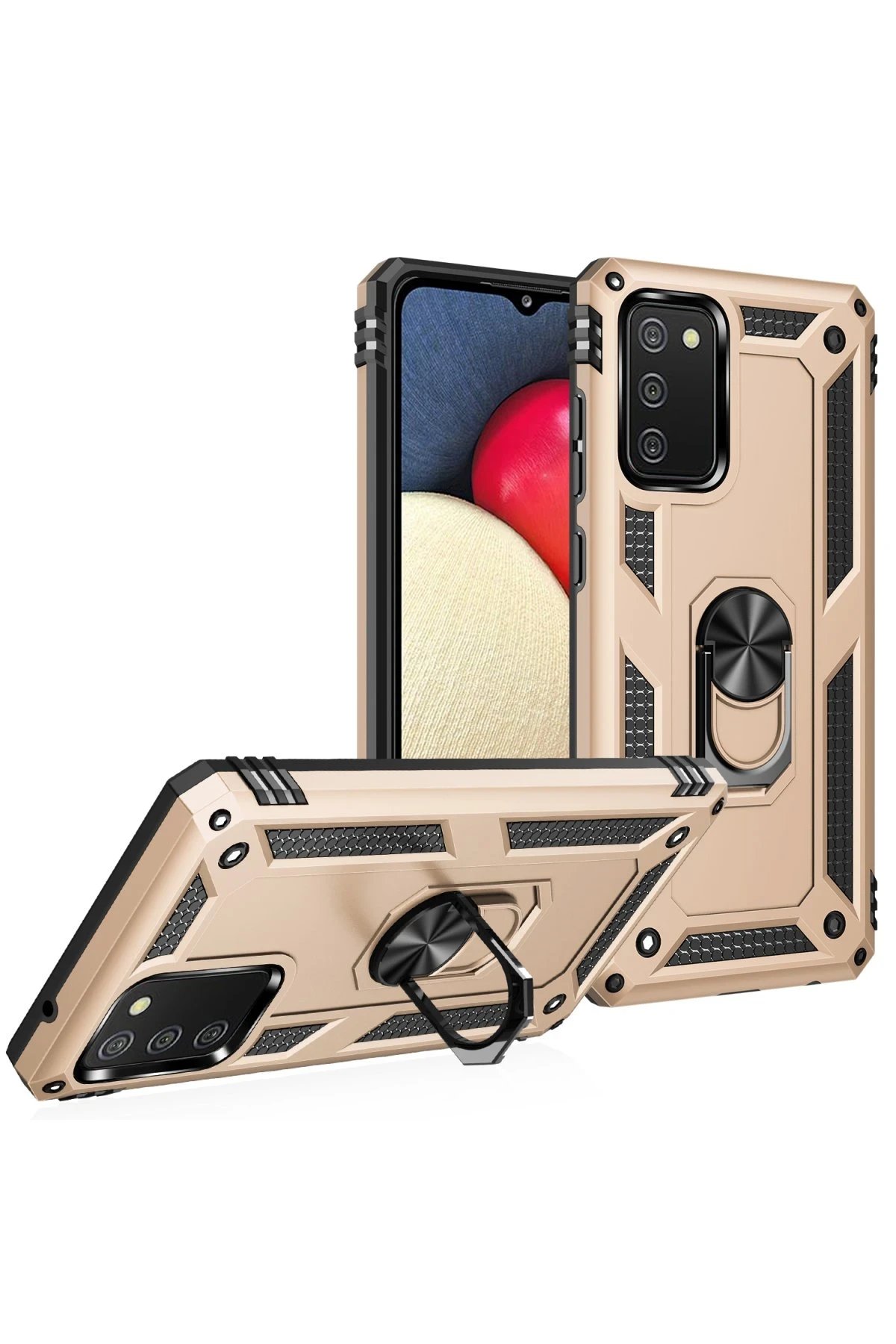 Newface Samsung Galaxy A02S Kılıf Sofya Yüzüklü Silikon Kapak - Gold