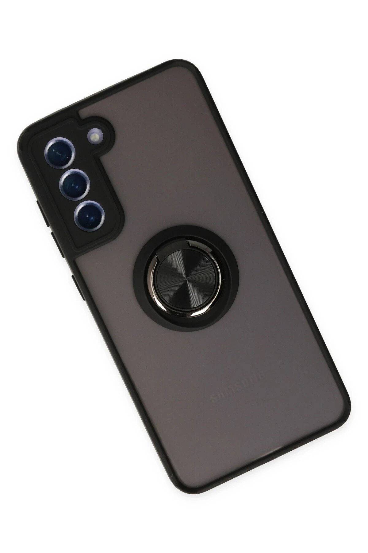 Newface Samsung Galaxy S21 FE Kılıf Montreal Yüzüklü Silikon Kapak - Siyah