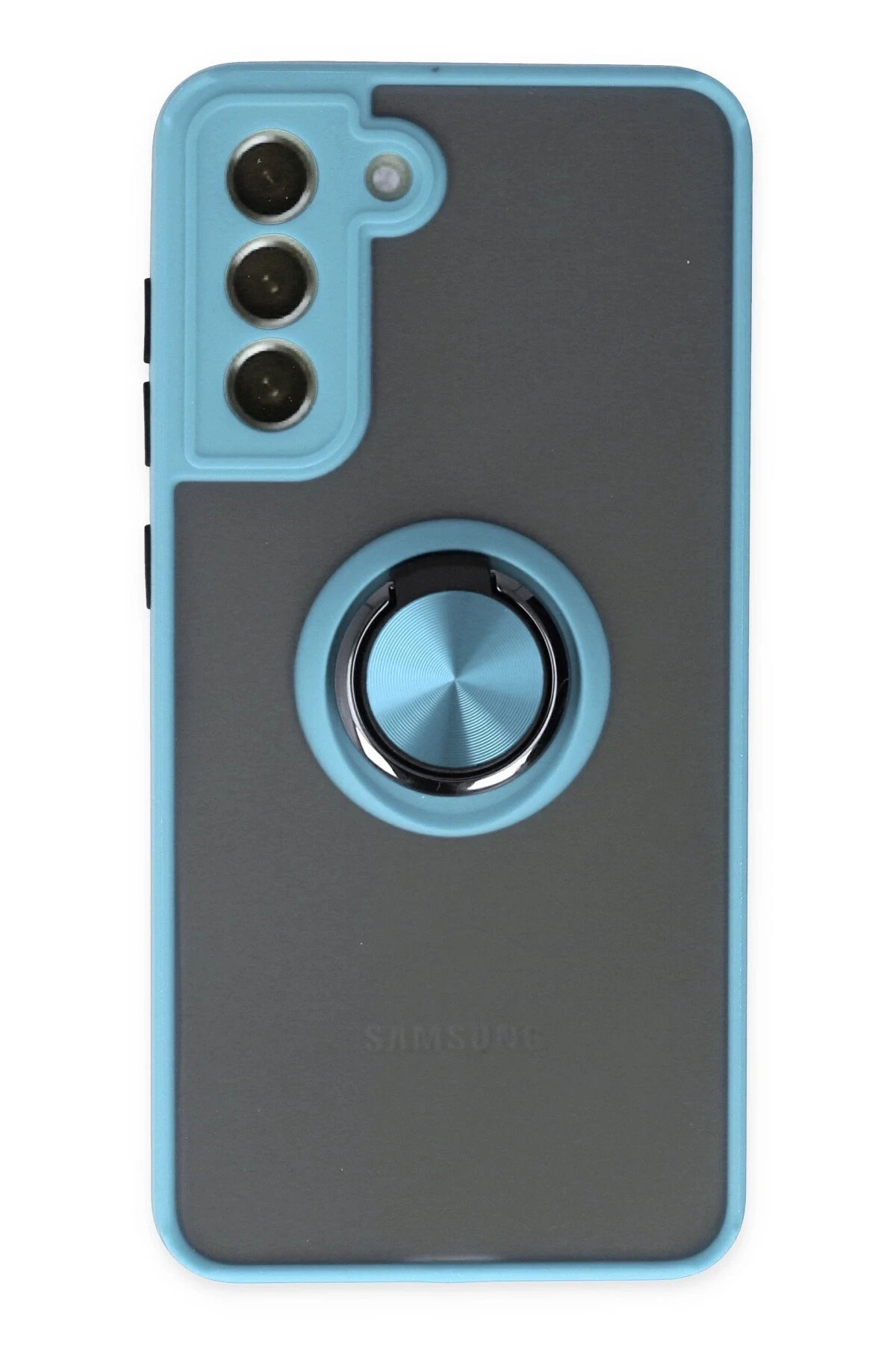 Newface Samsung Galaxy S21 FE Kılıf Montreal Yüzüklü Silikon Kapak - Buz Mavi