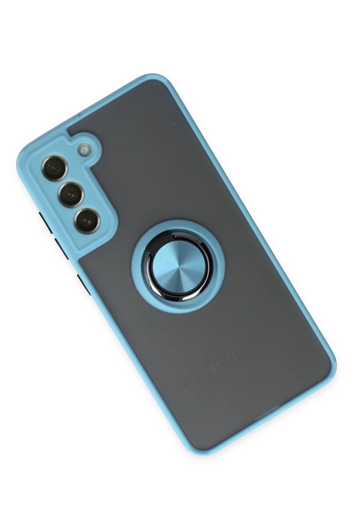 Newface Samsung Galaxy S21 FE Kılıf Montreal Yüzüklü Silikon Kapak - Buz Mavi