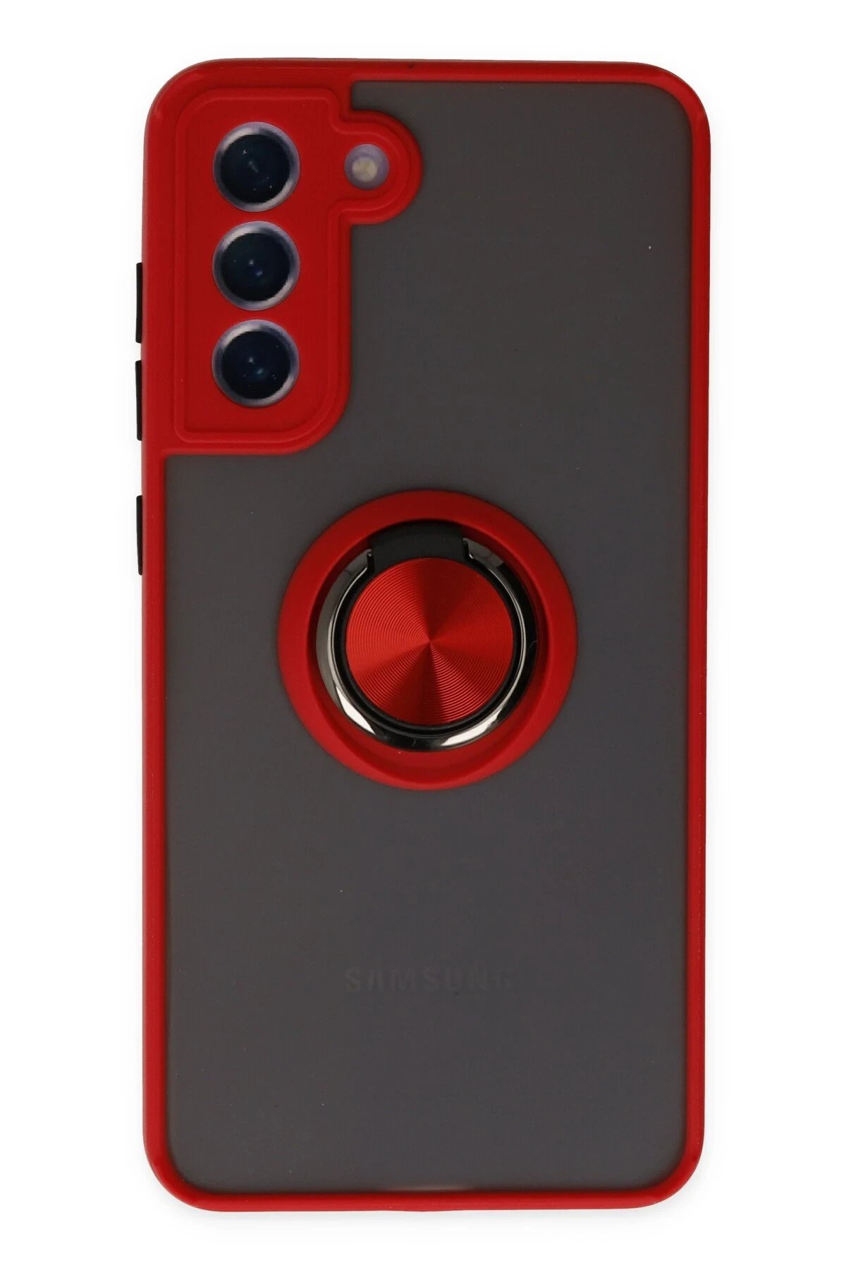 Newface Samsung Galaxy S21 FE Kılıf Montreal Yüzüklü Silikon Kapak - Kırmızı