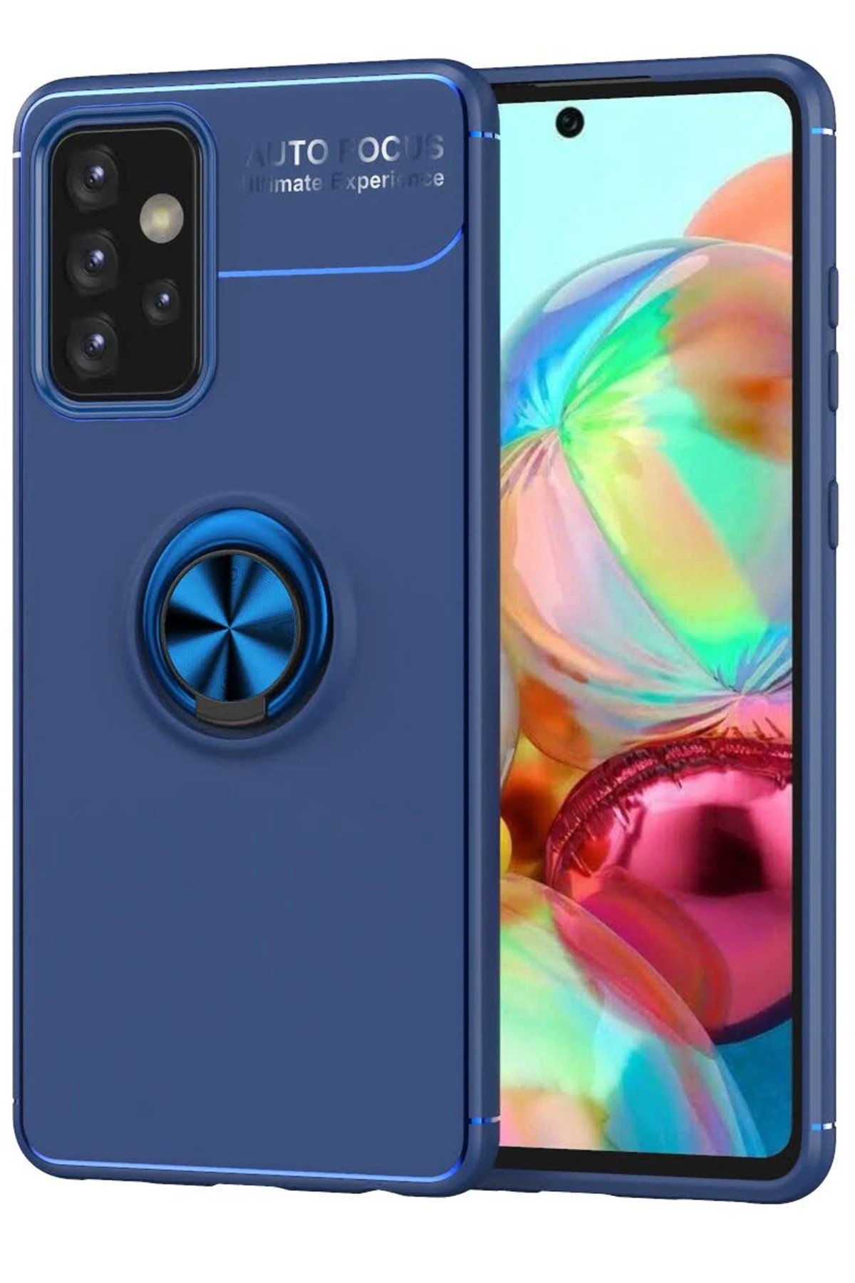 Newface Samsung Galaxy A72 Kılıf Range Yüzüklü Silikon - Mavi