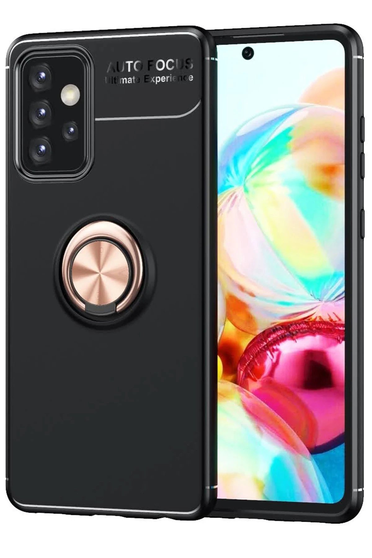 Newface Samsung Galaxy A72 Kılıf Range Yüzüklü Silikon - Siyah-Gold