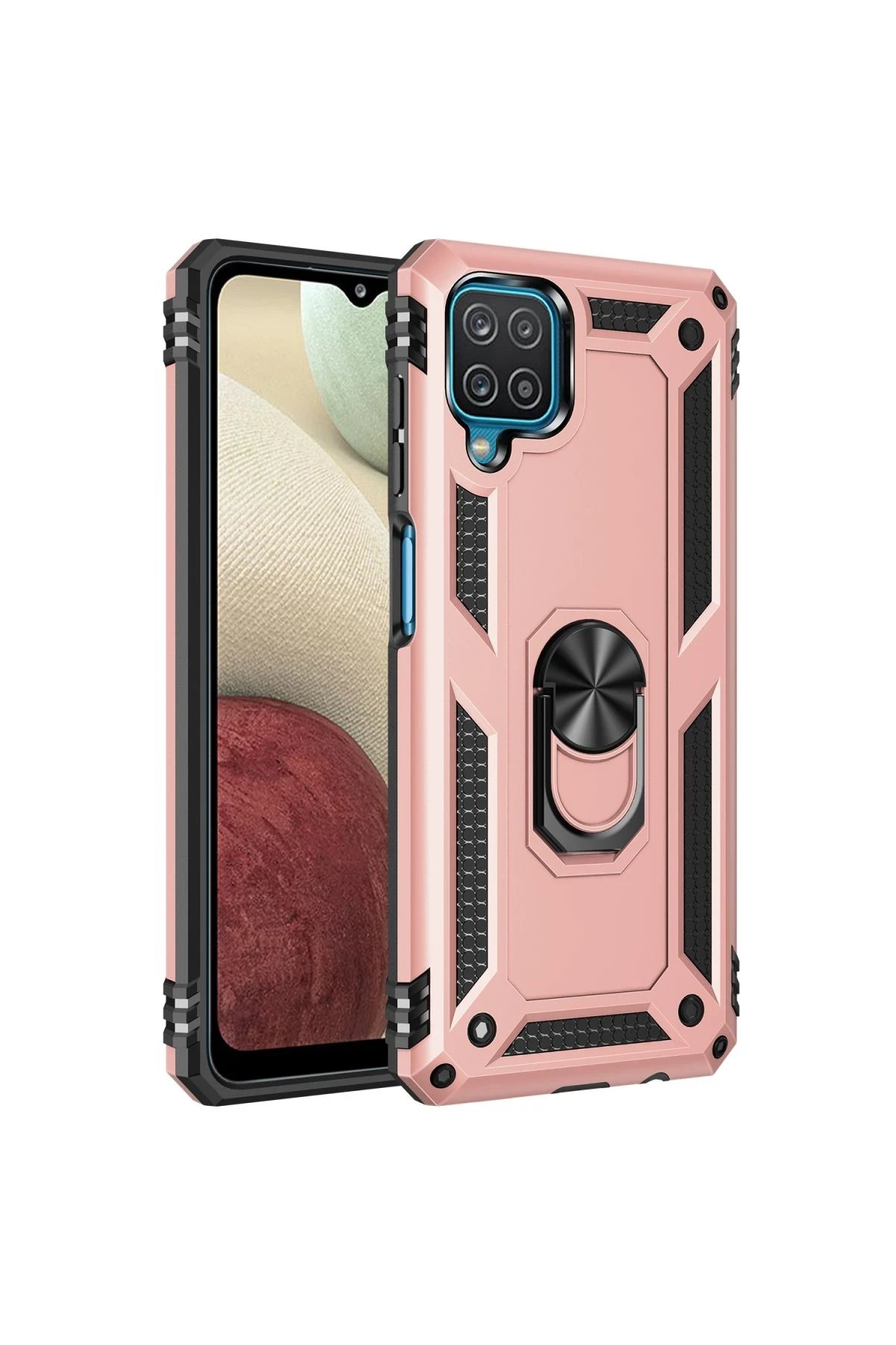 Newface Samsung Galaxy A12 Kılıf Sofya Yüzüklü Silikon Kapak - Rose