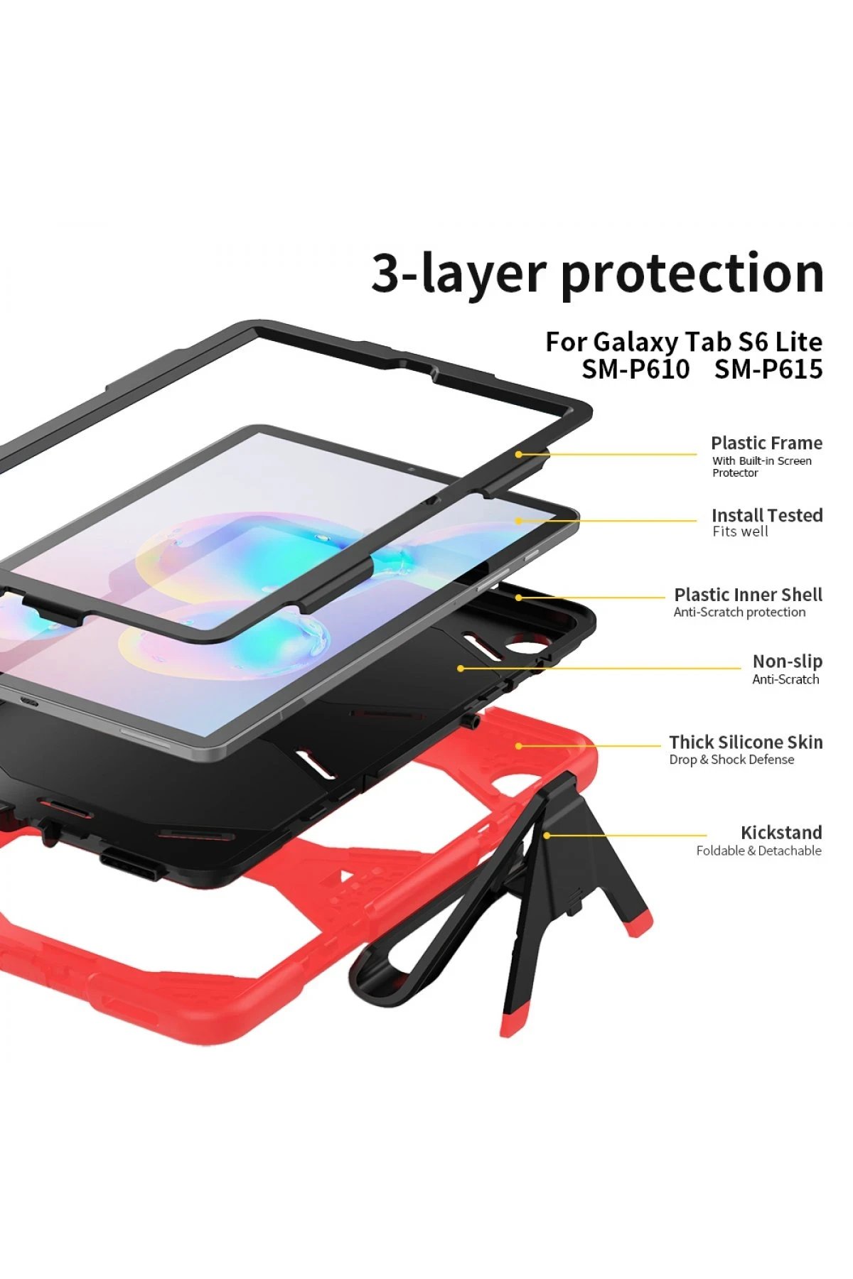 Newface Samsung Galaxy P610 Tab S6 Lite 10.4 Kılıf Griffin Tablet Kapak - Kırmızı