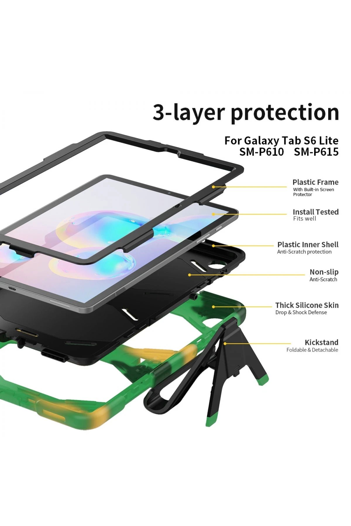 Newface Samsung Galaxy P610 Tab S6 Lite 10.4 Kılıf Griffin Tablet Kapak - Kamuflaj