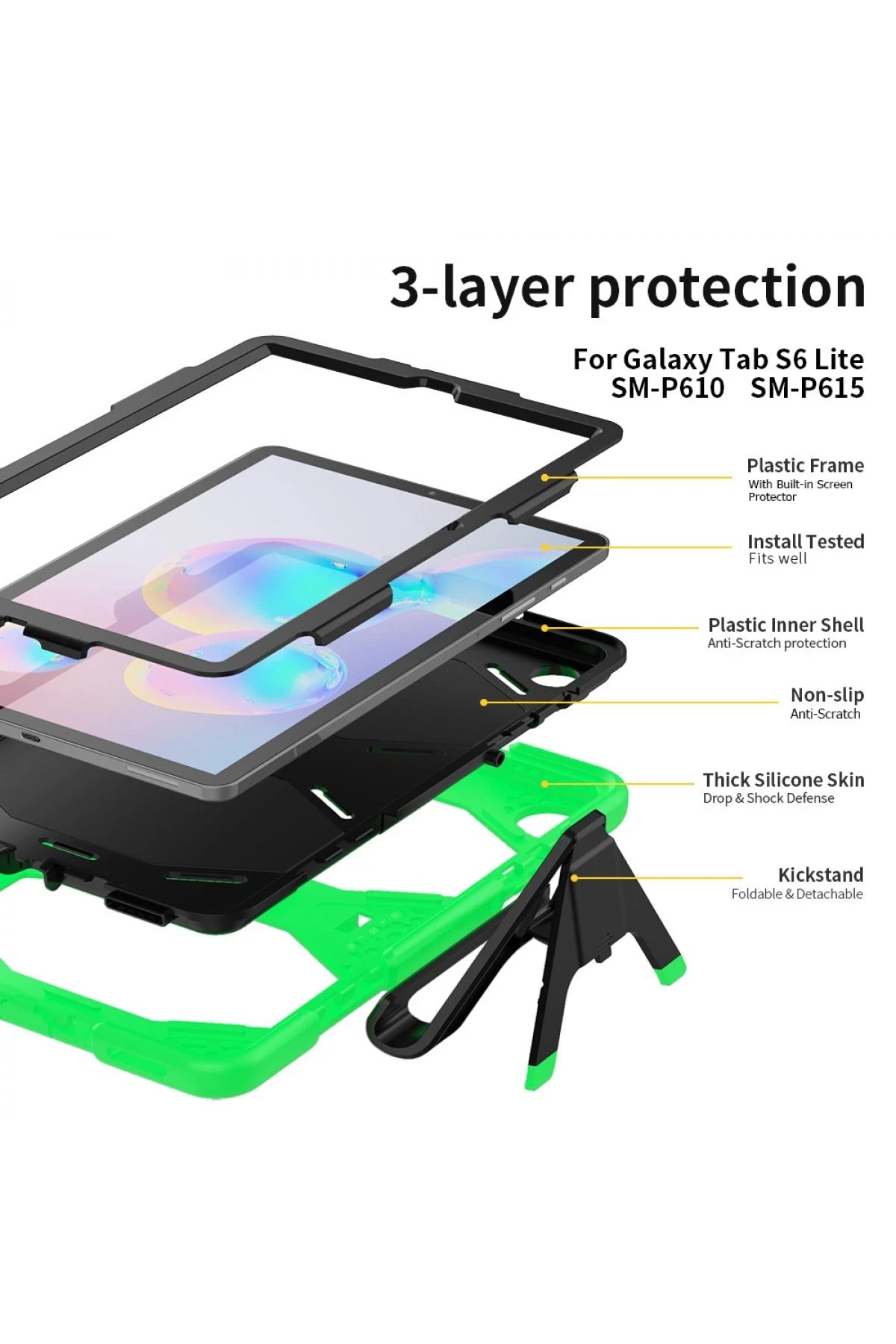 Newface Samsung Galaxy P610 Tab S6 Lite 10.4 Kılıf Griffin Tablet Kapak - Yeşil