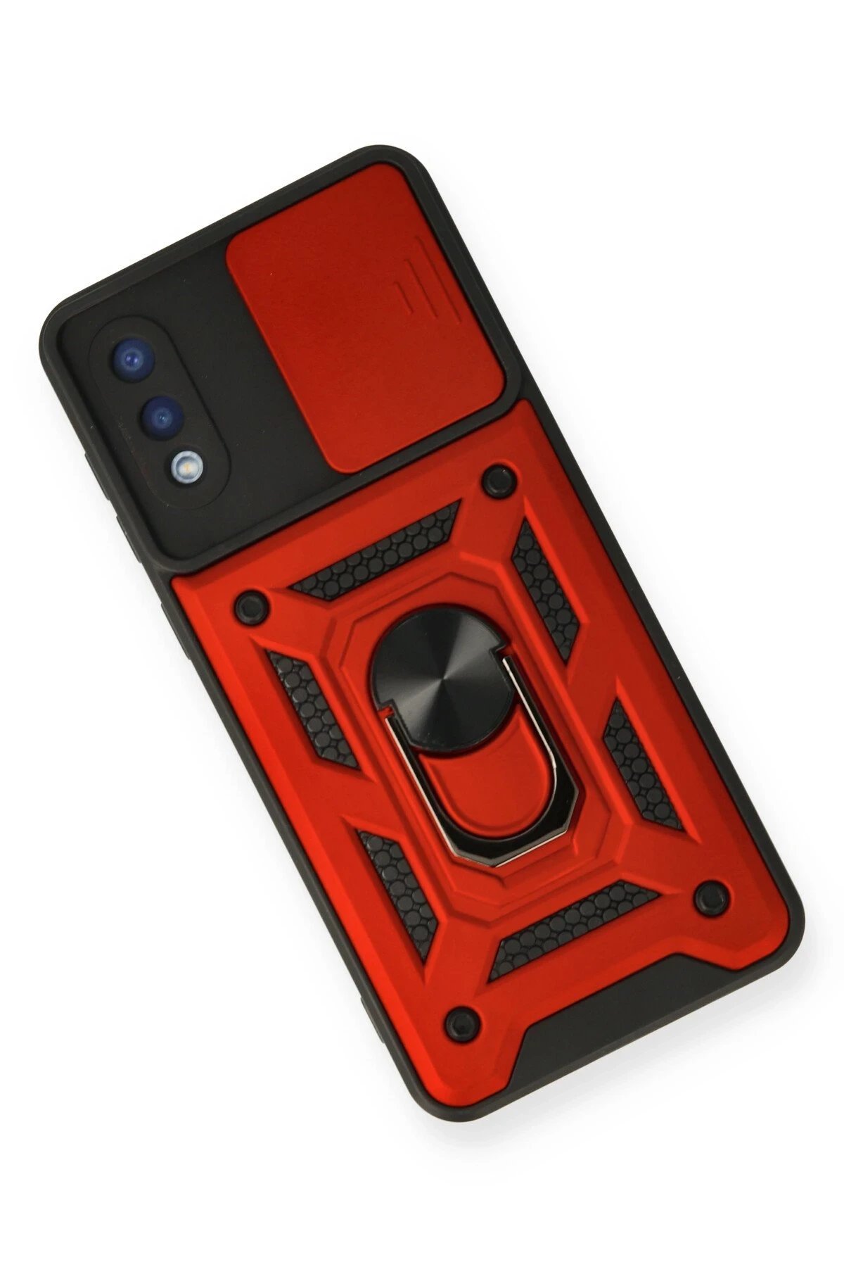 Newface Samsung Galaxy A02 Kılıf Pars Lens Yüzüklü Silikon - Kırmızı