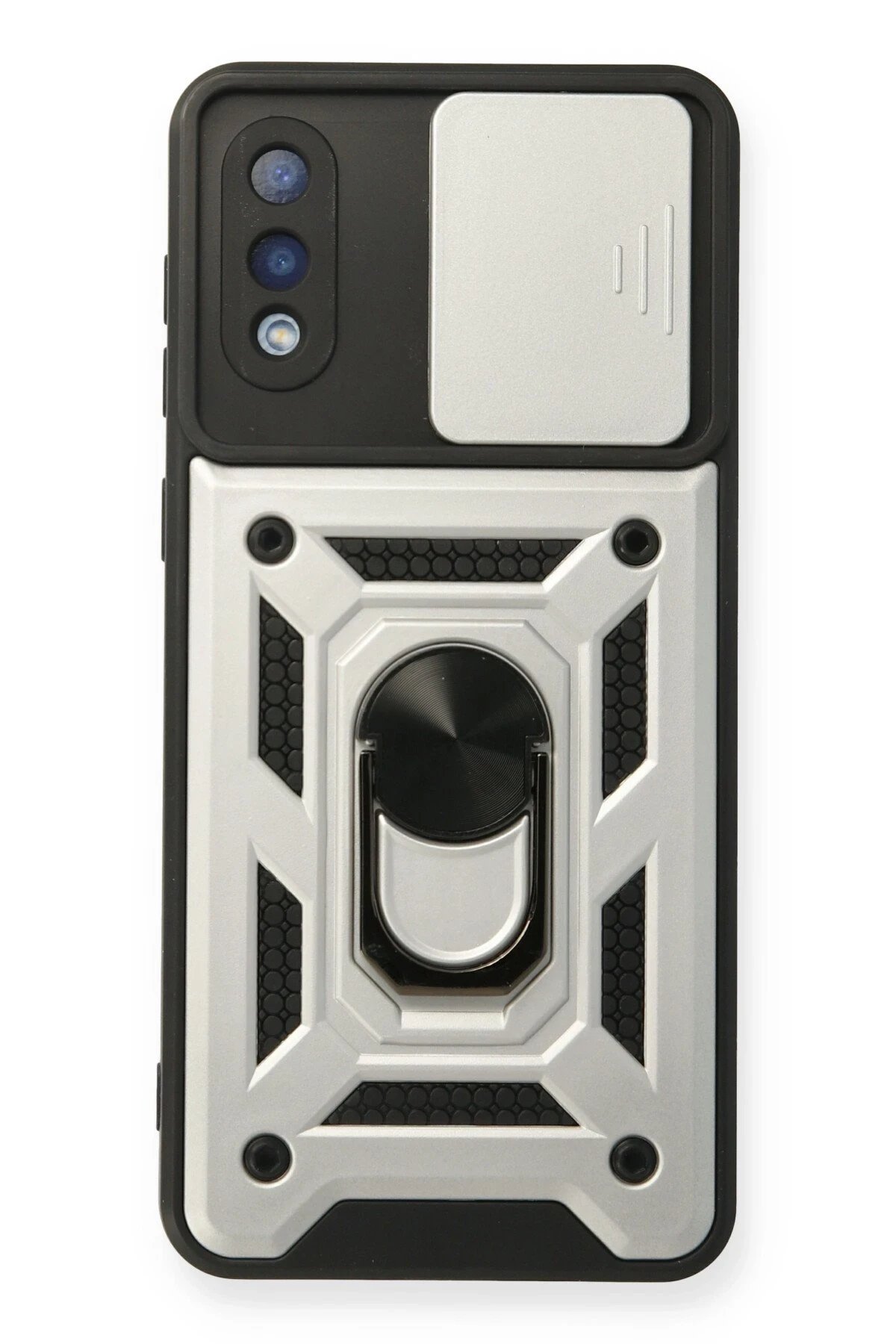 Newface Samsung Galaxy A02 Kılıf Pars Lens Yüzüklü Silikon - Gümüş