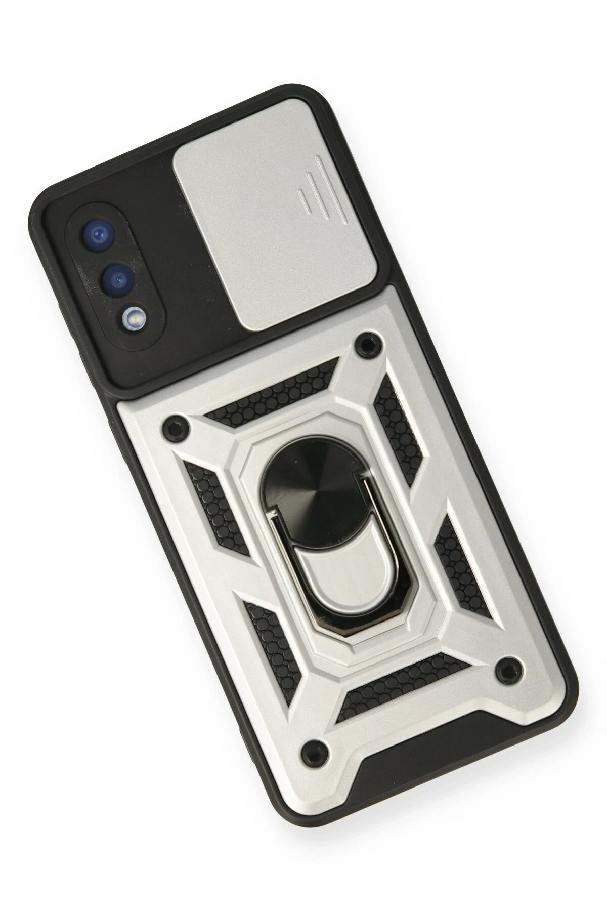 Newface Samsung Galaxy A02 Kılıf Pars Lens Yüzüklü Silikon - Gümüş