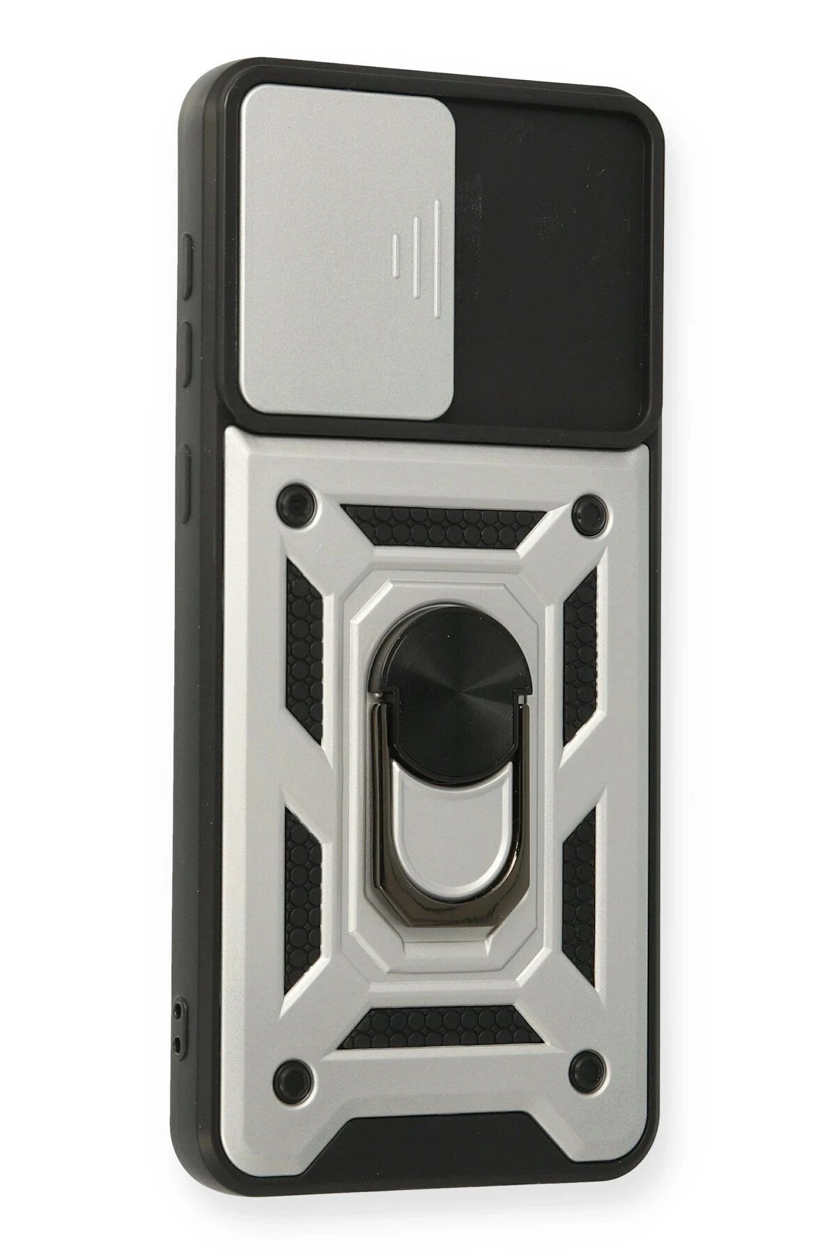 Newface Samsung Galaxy A02 Kılıf Pars Lens Yüzüklü Silikon - Gümüş