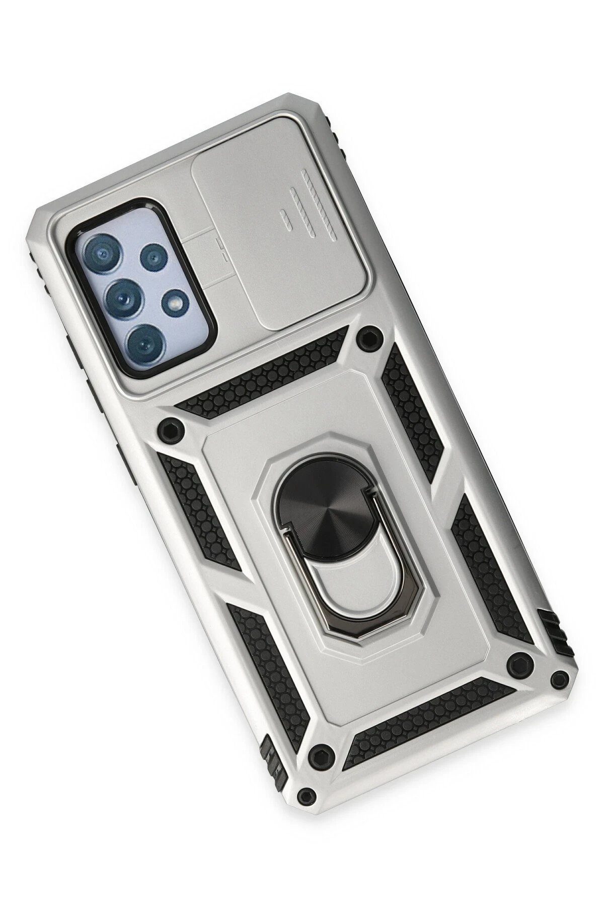 Newface Samsung Galaxy A52 Kılıf Pars Lens Yüzüklü Silikon - Gümüş